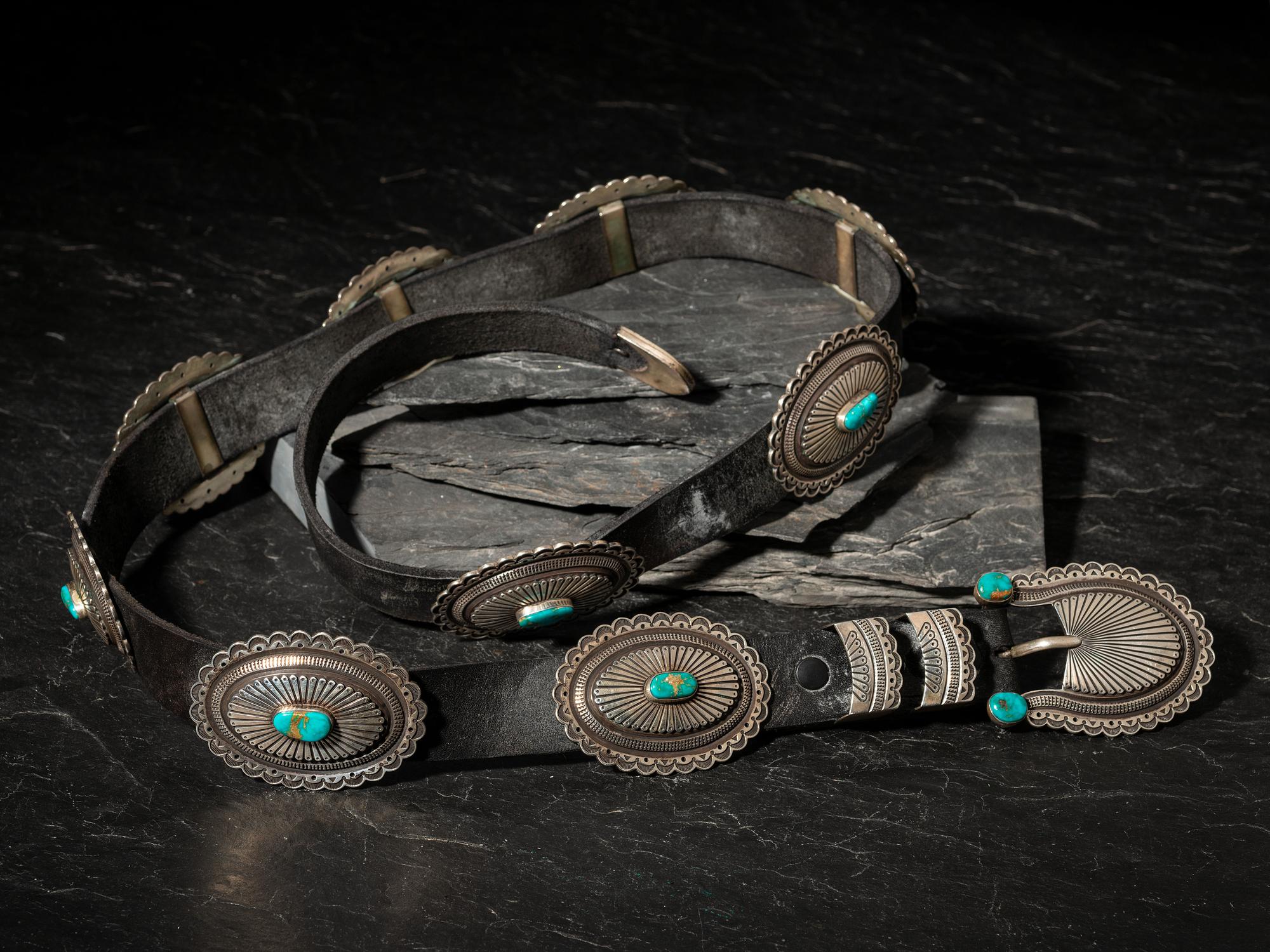 Sterling Silver and Blue Gem Turquoise Concha Belt