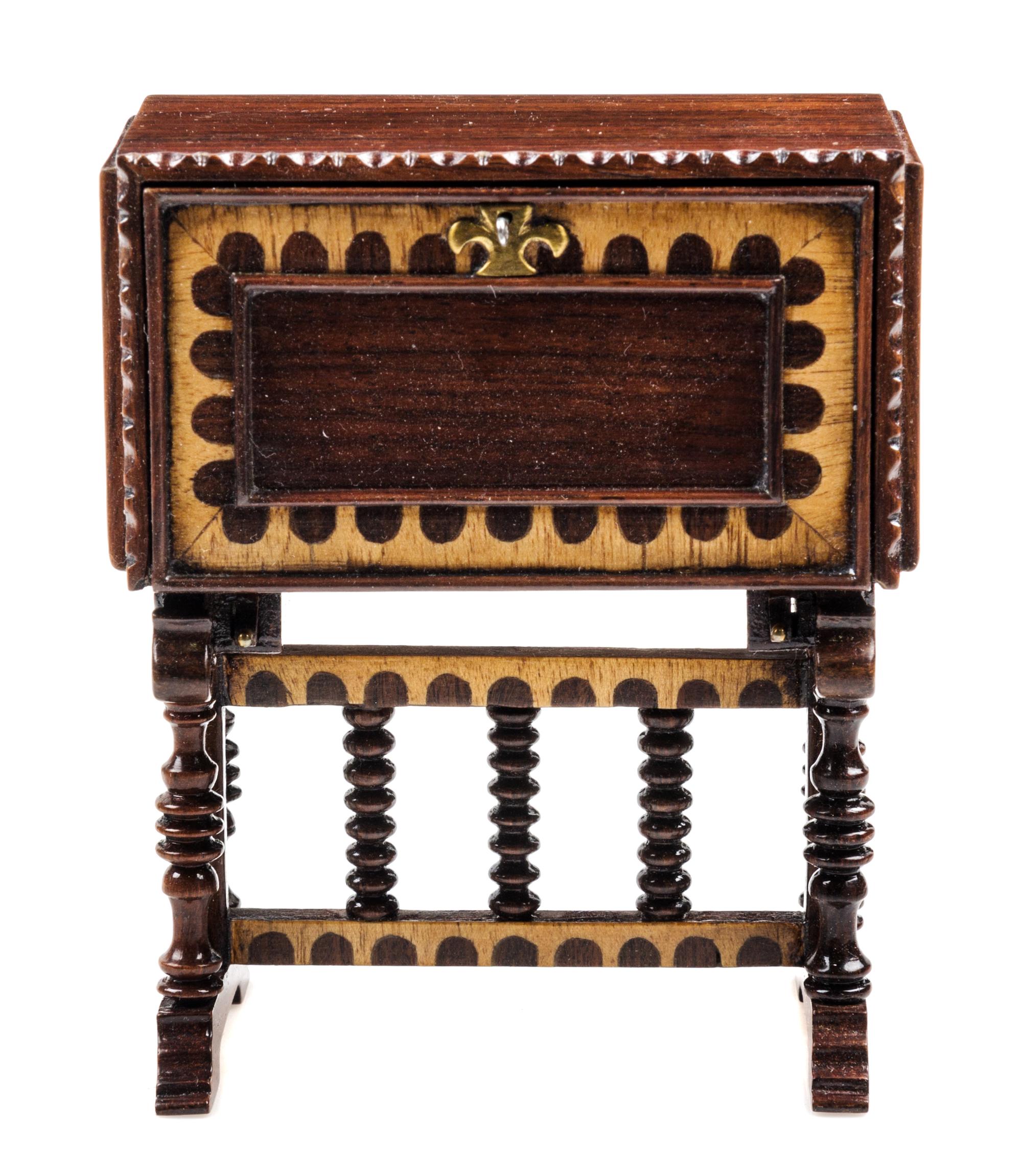 A Spanish Style Mahogany and Fruitwood Vargueno Height 3 7/8 x width 3 1/4 x depth 1 3/4 inches. — John Davenport, January 1983