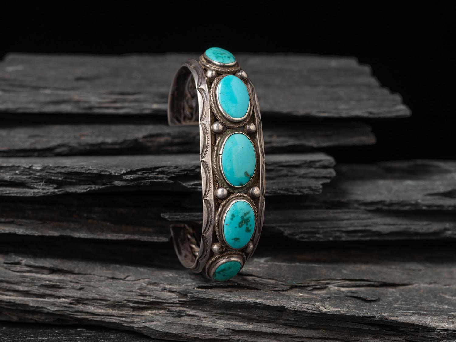 Navajo Silver and Lone Mountain Turquoise Cuff Bracelet