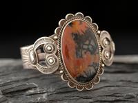 Heavily Stamped Split Shank Cuff, with Petrified Wood Cabochon