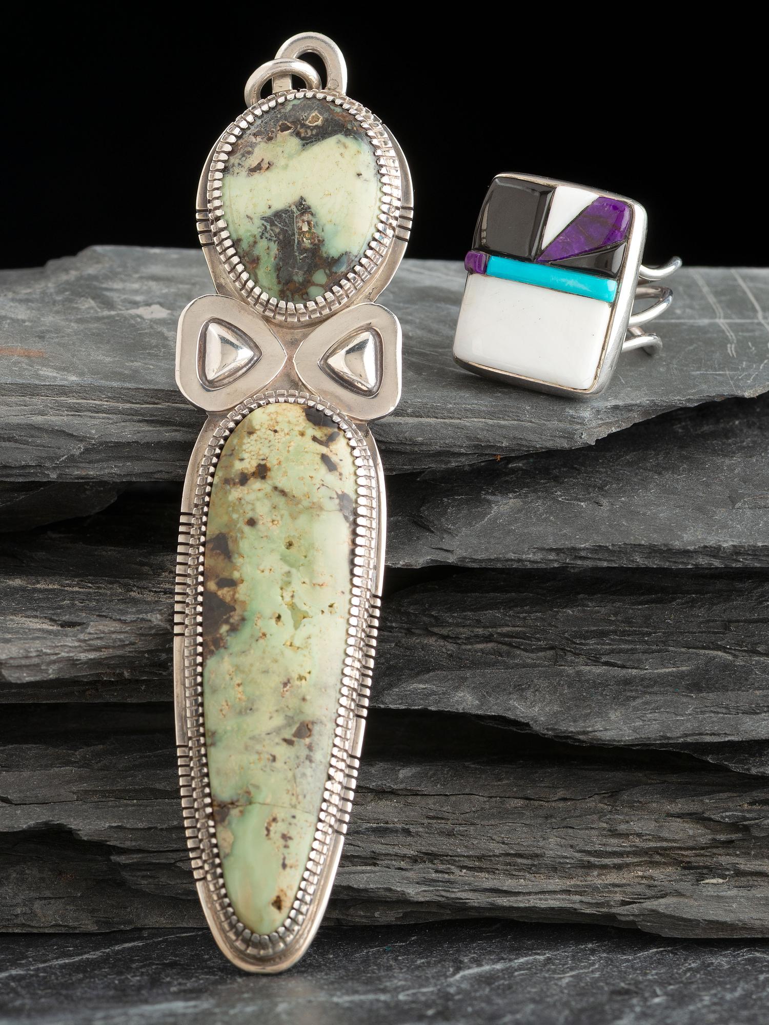 Large Silver Figural Pendant AND Mosaic Inlay Ring