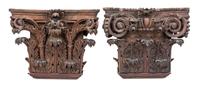 Two Carved Oak Pilaster Capitals Height of larger 15 inches.