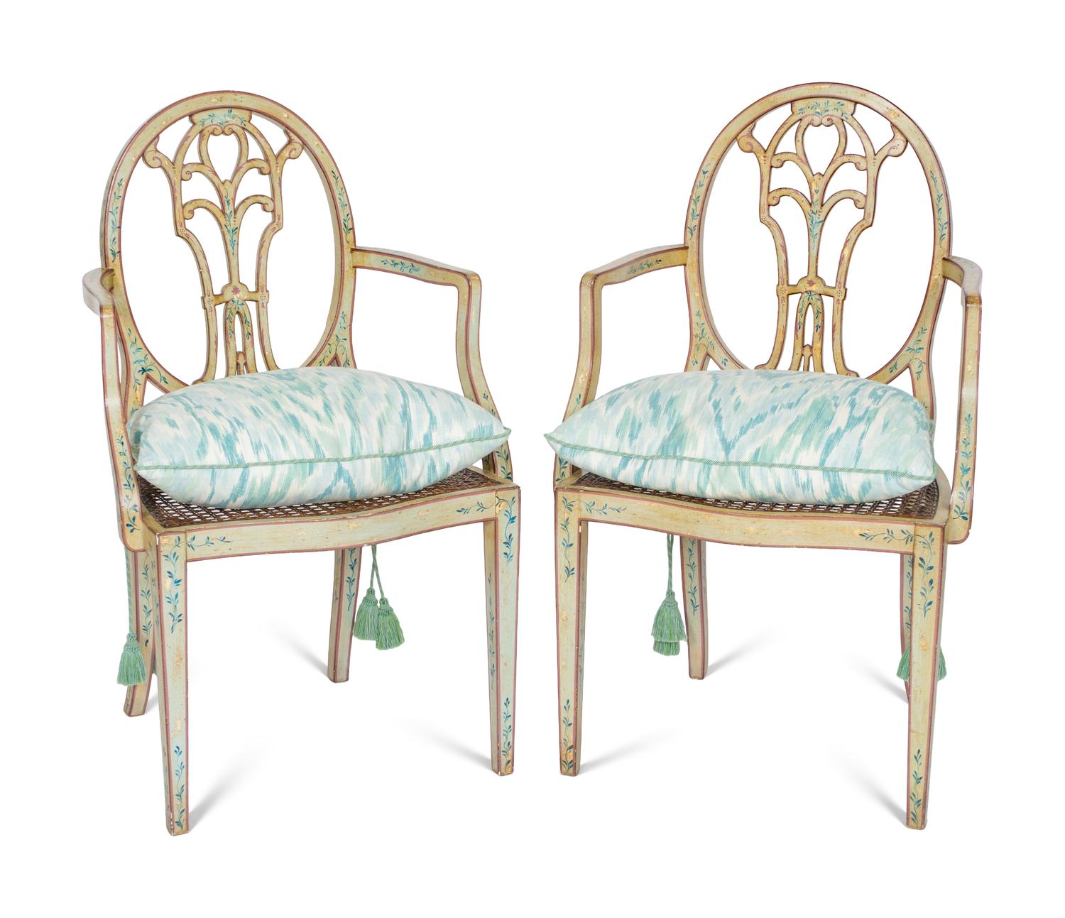 A Pair of George III Style Paint Decorated Armchairs