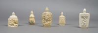 A Group of Five Ivory Snuff Bottles, Height of tallest 4 1/4 inches.