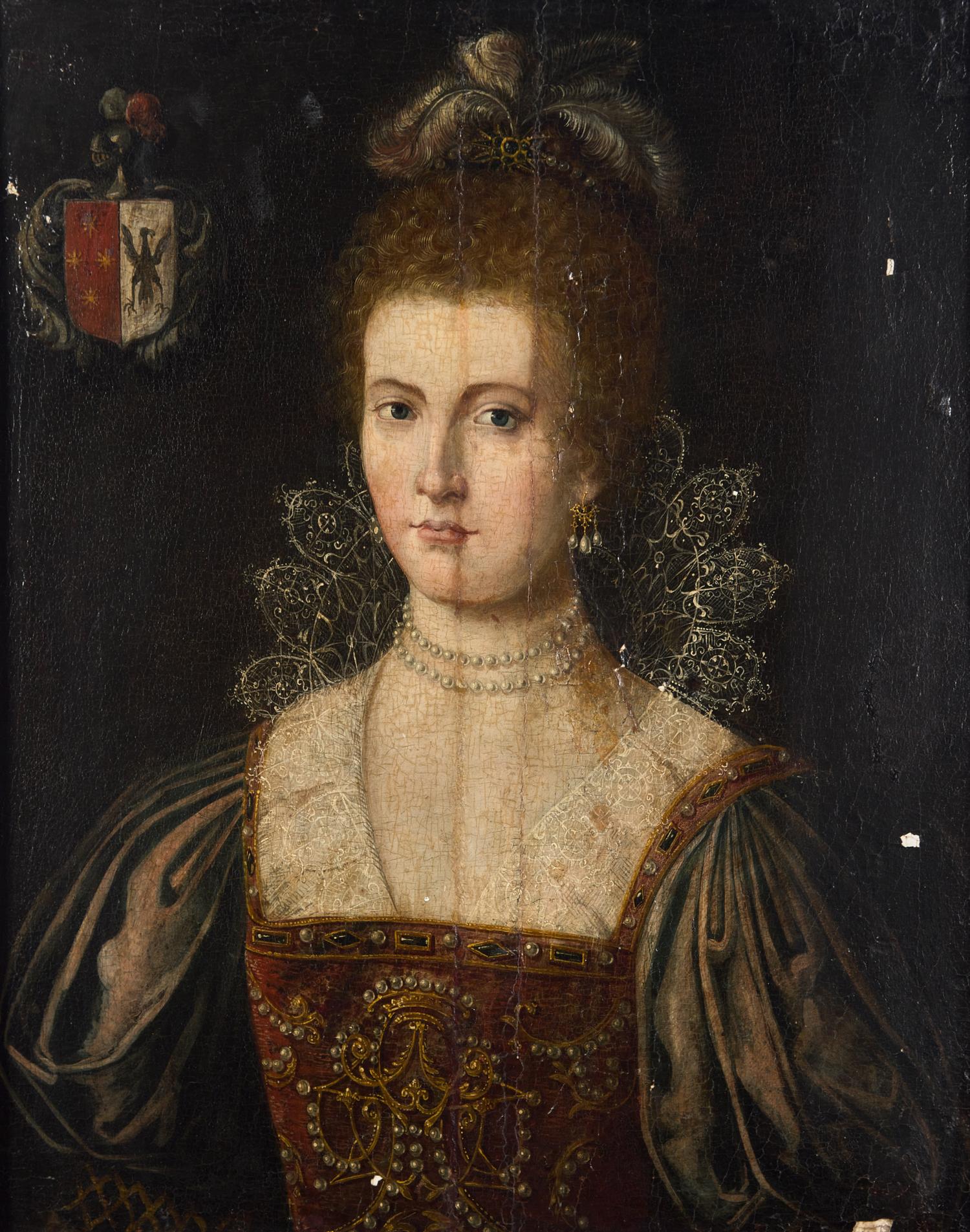 Portrait of a Noble Lady, Half-Length, with Coat of Arms