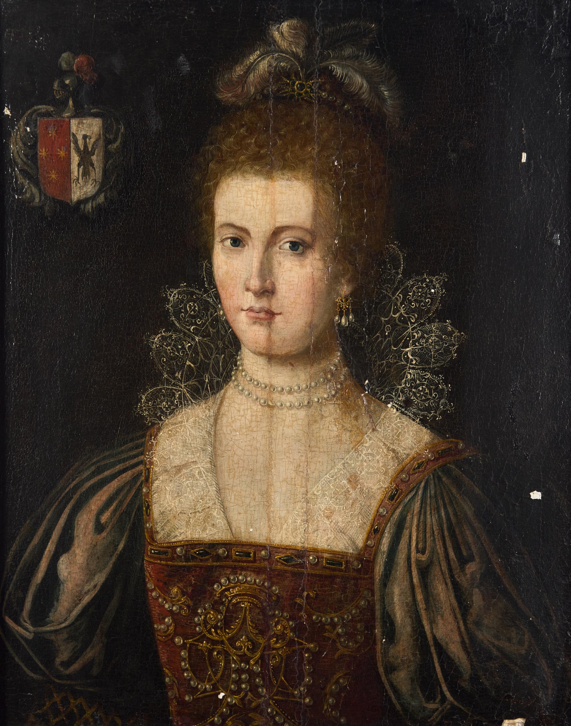 Portrait of a Noble Lady, Half-Length, with Coat of Arms