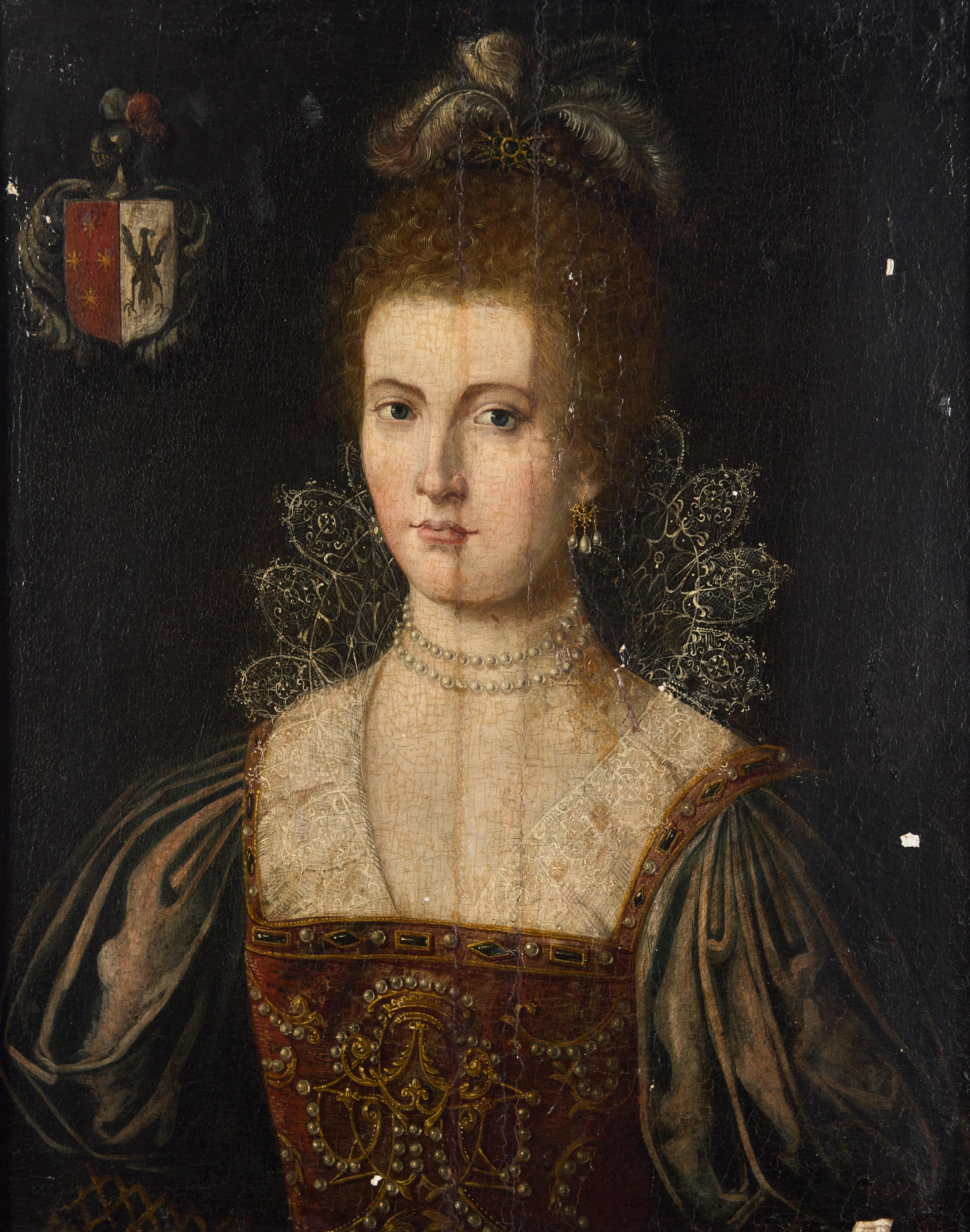 Portrait of a Noble Lady, Half-Length, with Coat of Arms