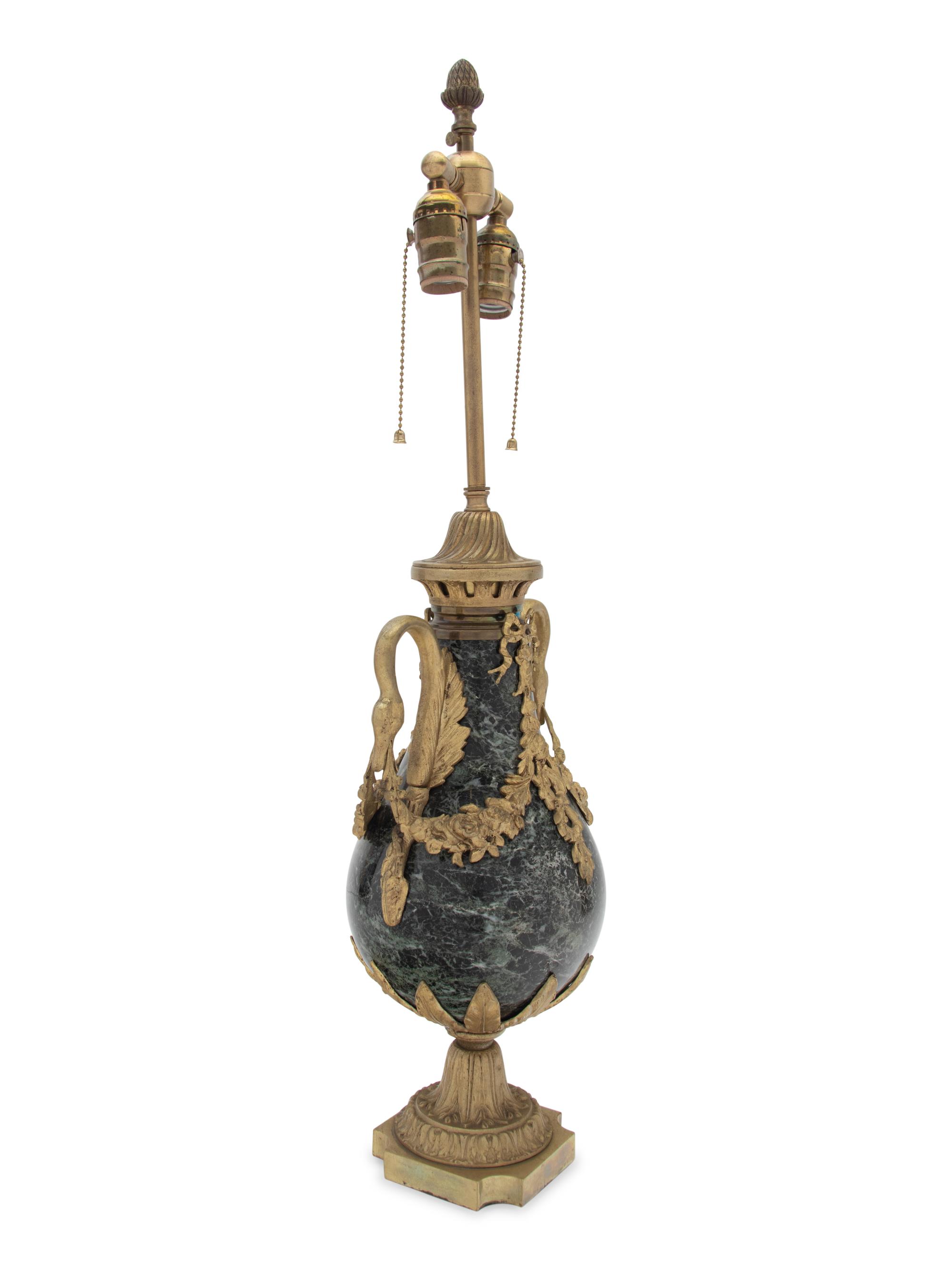 A French Gilt Bronze and Marble Urn Mounted as a Lamp