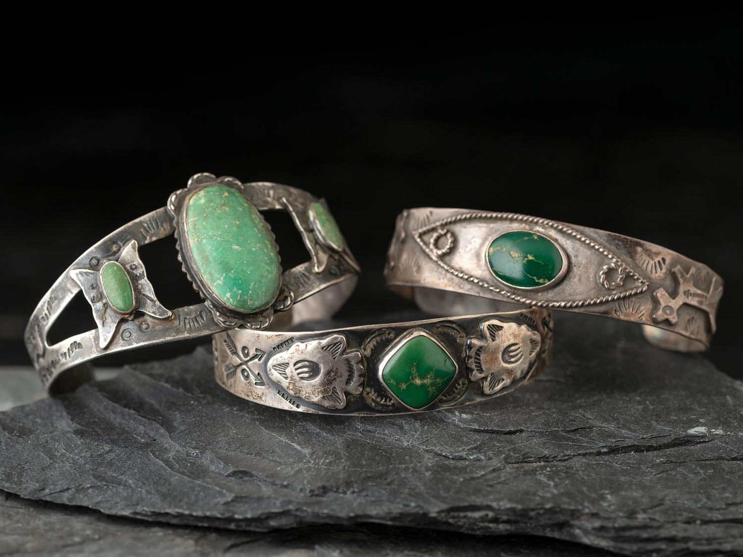 Navajo Fred Harvey Era Silver and Turquoise Cuff Bracelets