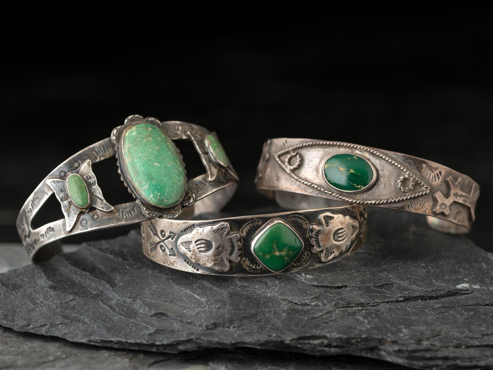 Navajo Fred Harvey Era Silver and Turquoise Cuff Bracelets