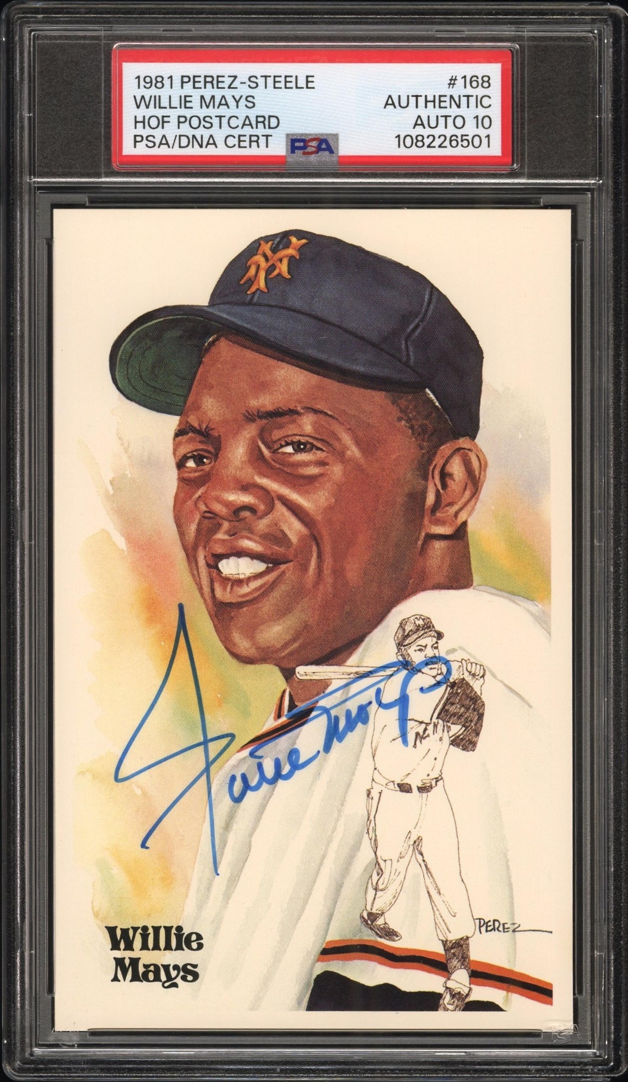 A Willie Mays Signed Autograph Perez Steele Hall of Fame Postcard (PSA 10 AUTO)
