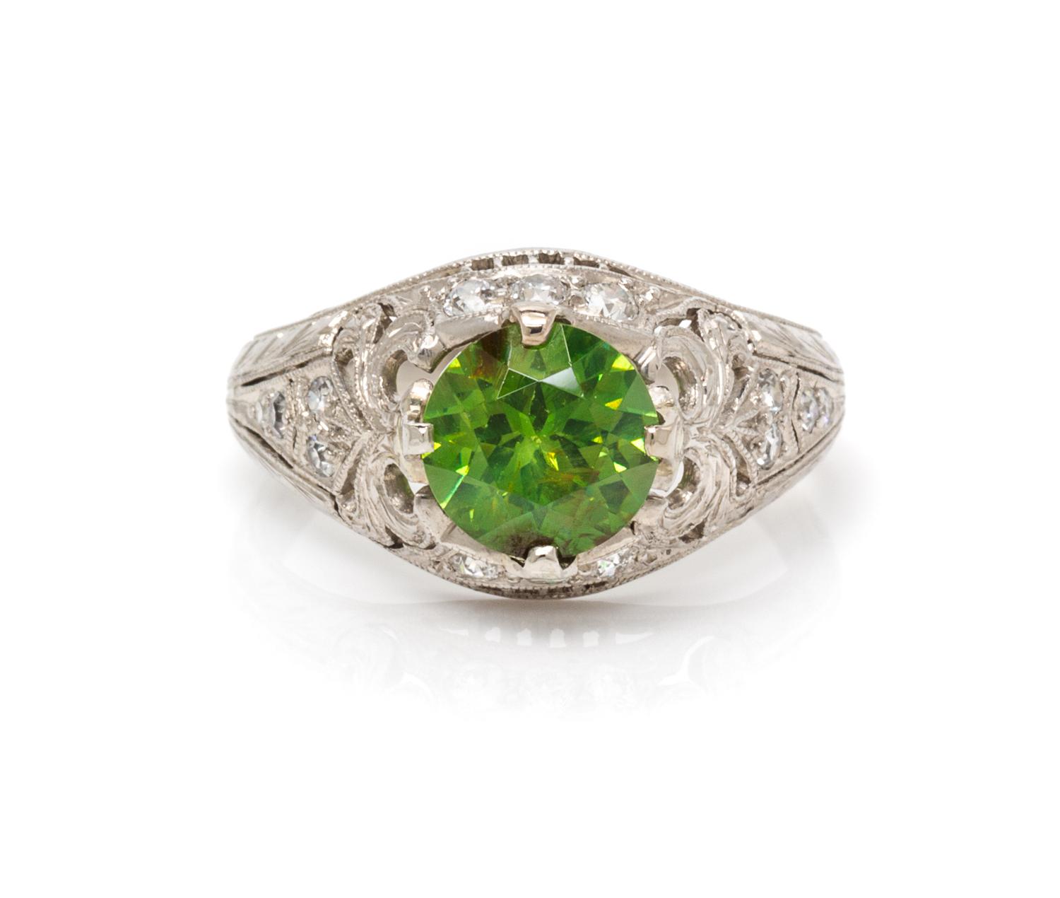 A Platinum, Demantoid and Diamond Ring, 3.00 dwts.