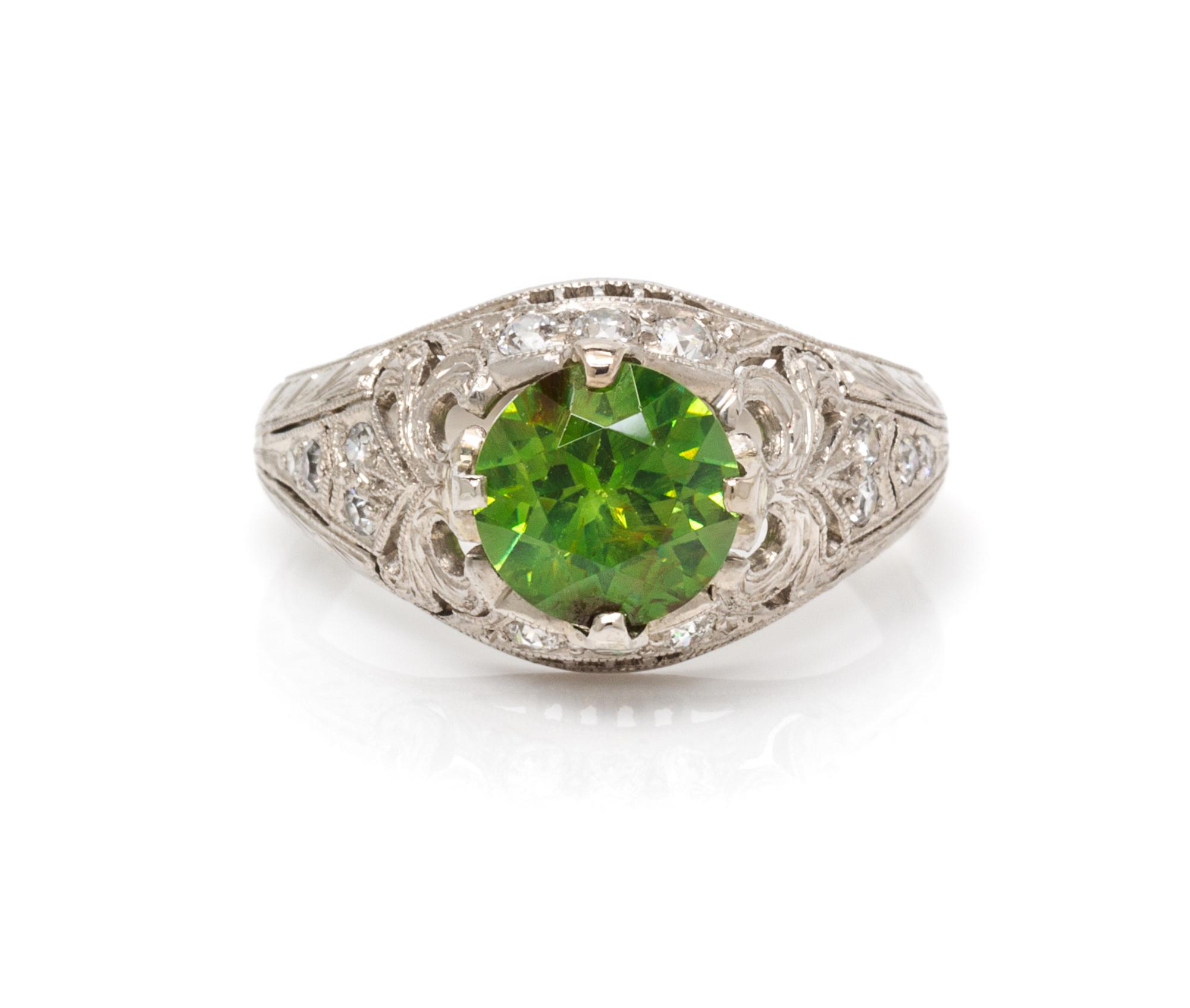 A Platinum, Demantoid and Diamond Ring, 3.00 dwts.