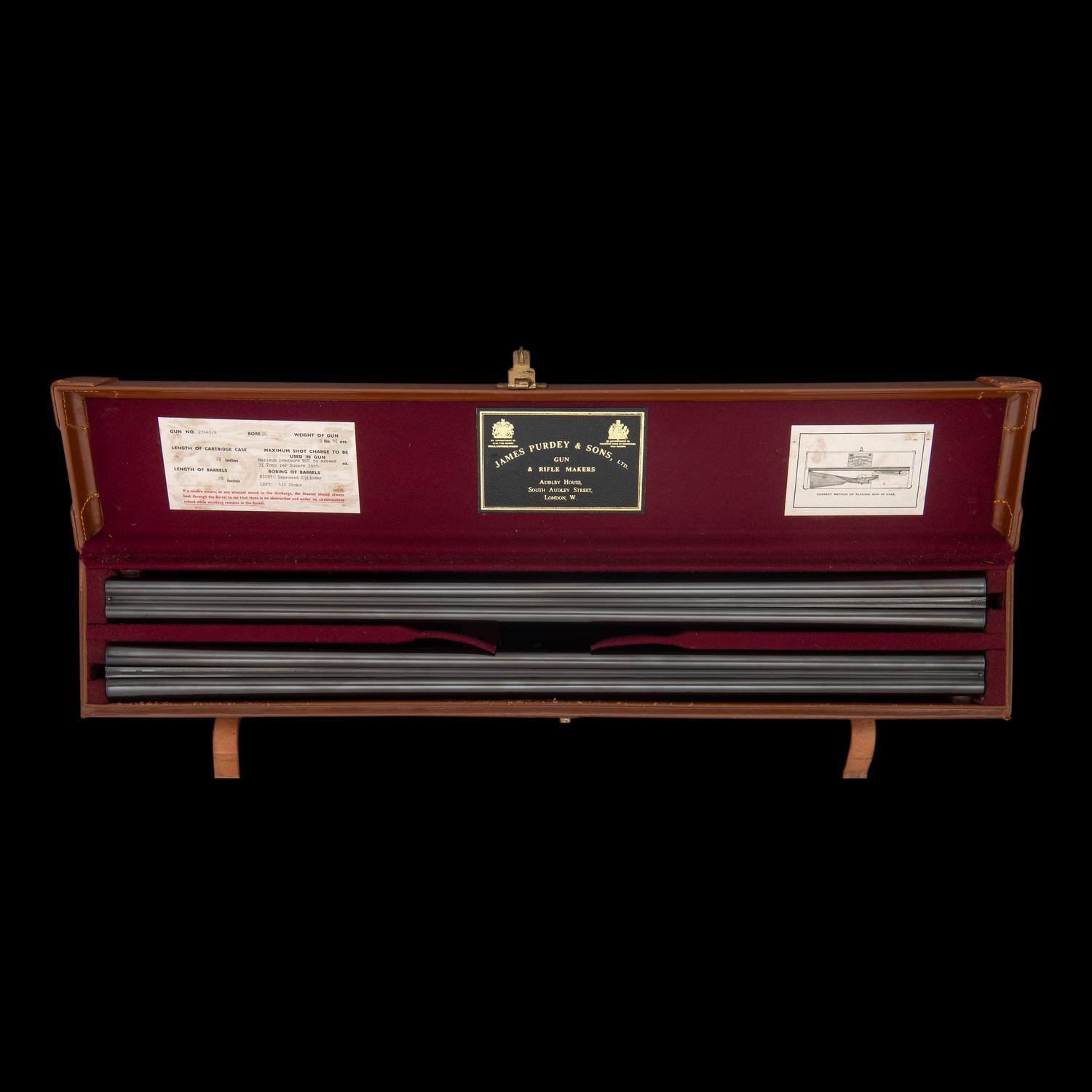 **A Pair of Consecutively Numbered James Purdey & Sons 20 Bore SxS Hammerless Shotguns Made for the Spanish Marquis de Villabragima, in Original Motor Case with Accessories