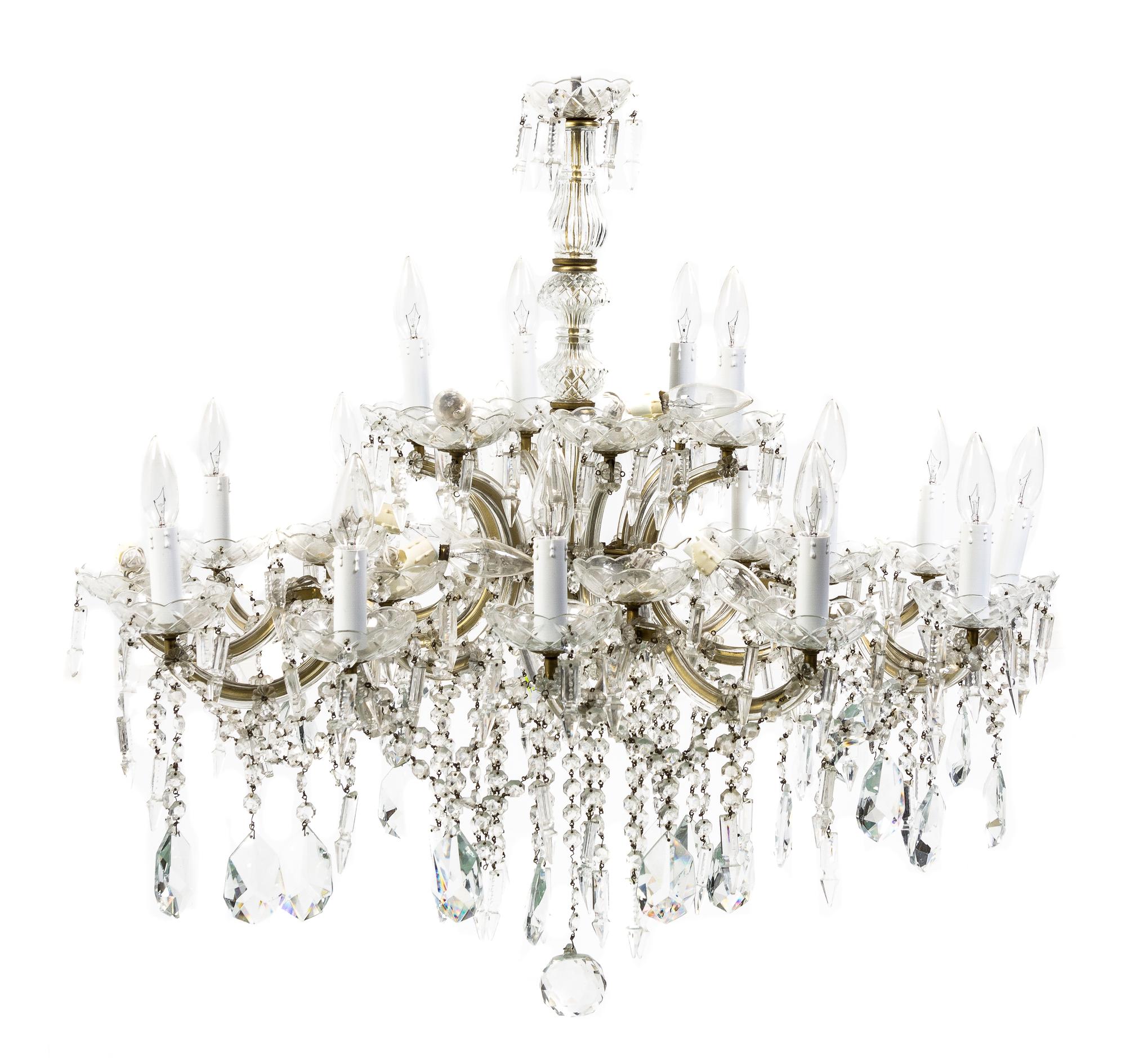 A Venetian Style Glass Twenty-Four Light Chandelier, Height 32 x diameter 33 1/2 inches.