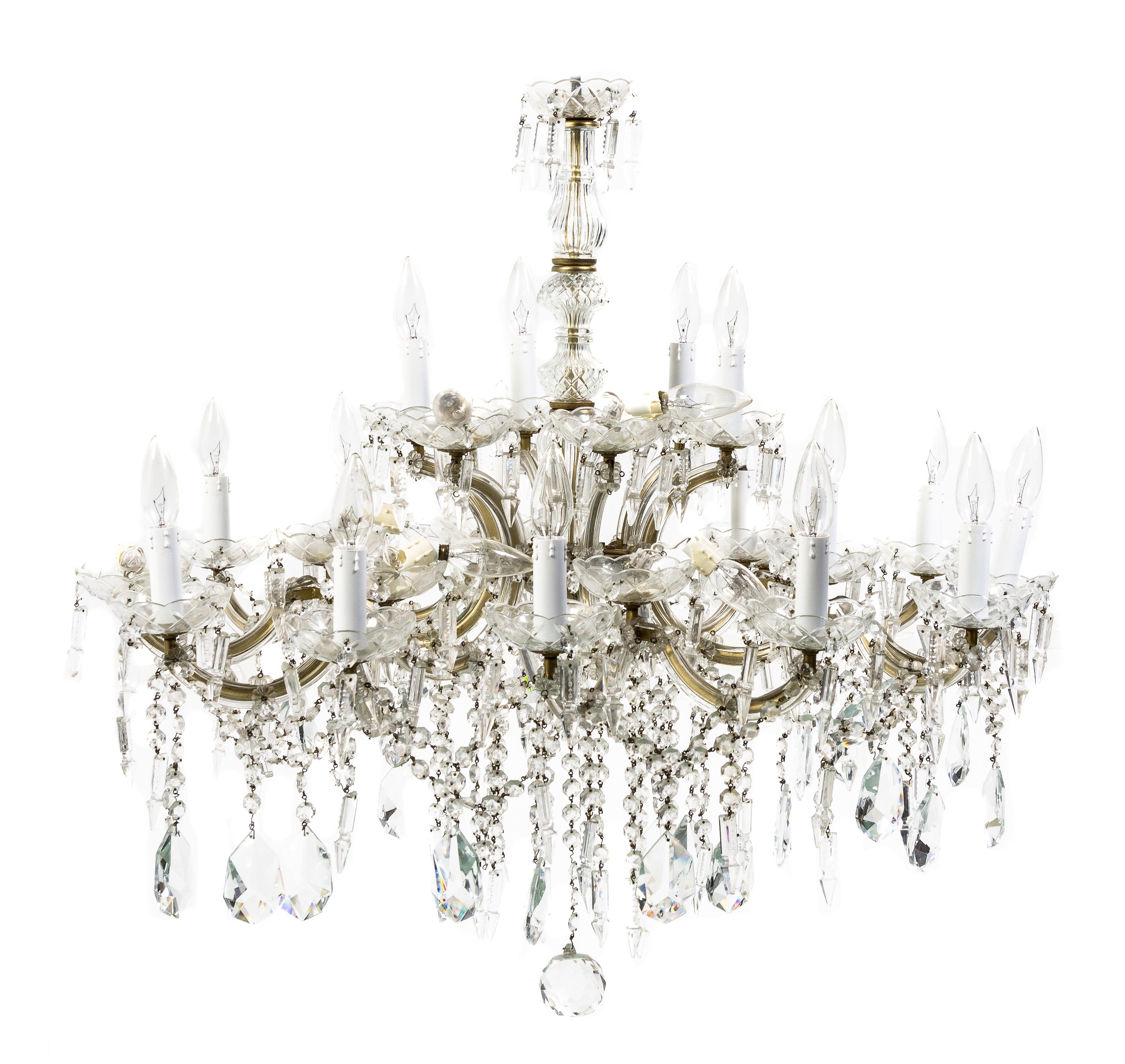 A Venetian Style Glass Twenty-Four Light Chandelier, Height 32 x diameter 33 1/2 inches.