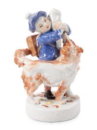 A Meissen Porcelain Figure of a Boy with a Dog, by Erich Hosel