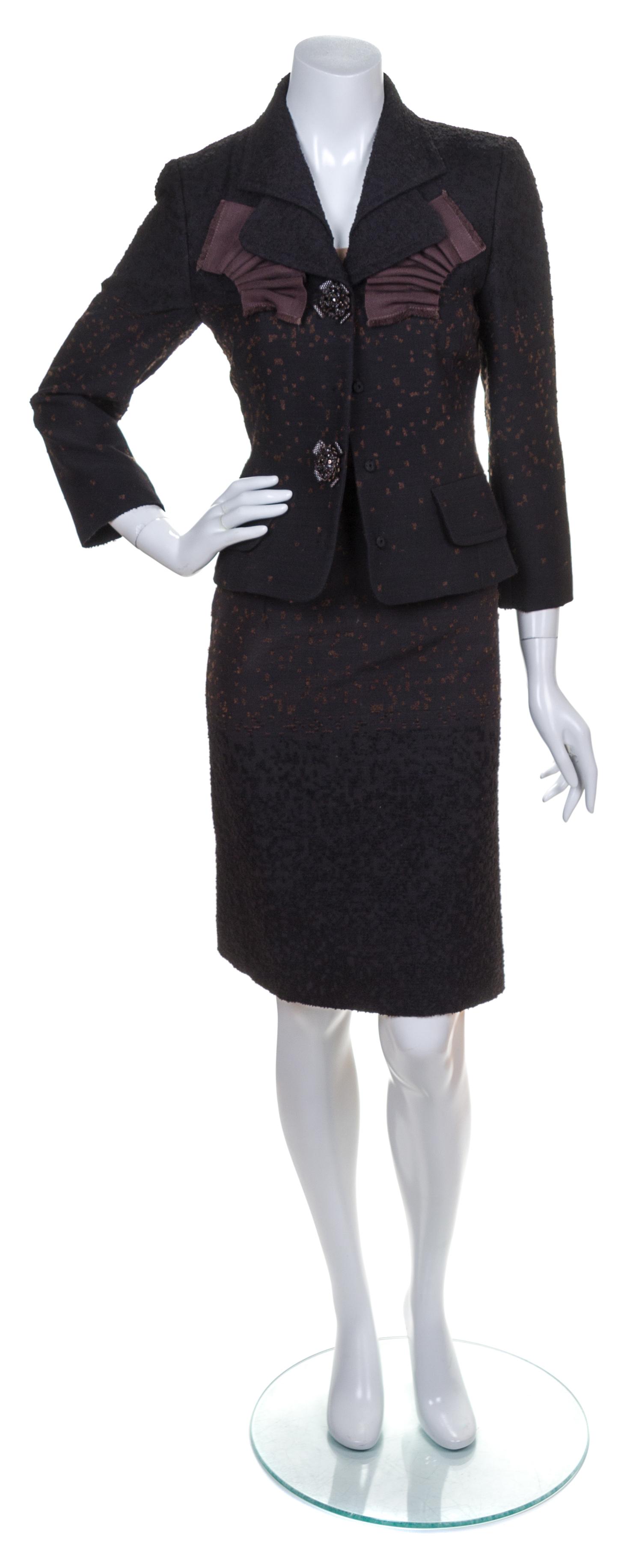 A Carolina Herrera Black and Brown Wool Suit, Size 8.