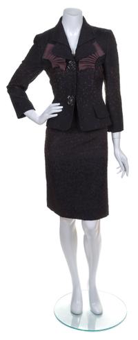A Carolina Herrera Black and Brown Wool Suit, Size 8.