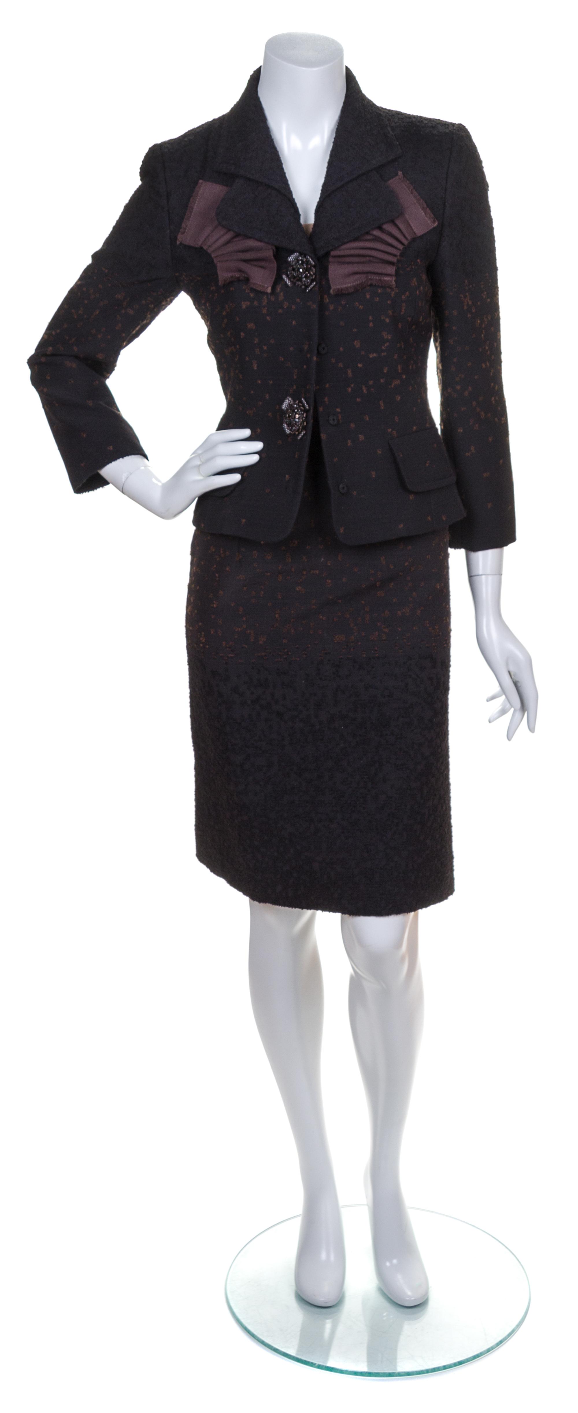 A Carolina Herrera Black and Brown Wool Suit, Size 8.