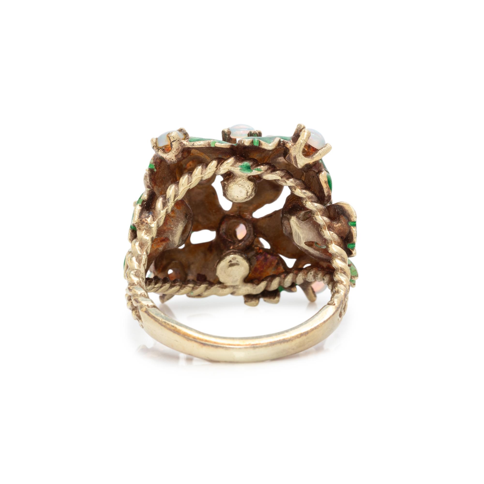 OPAL AND ENAMEL FLOWER RING
