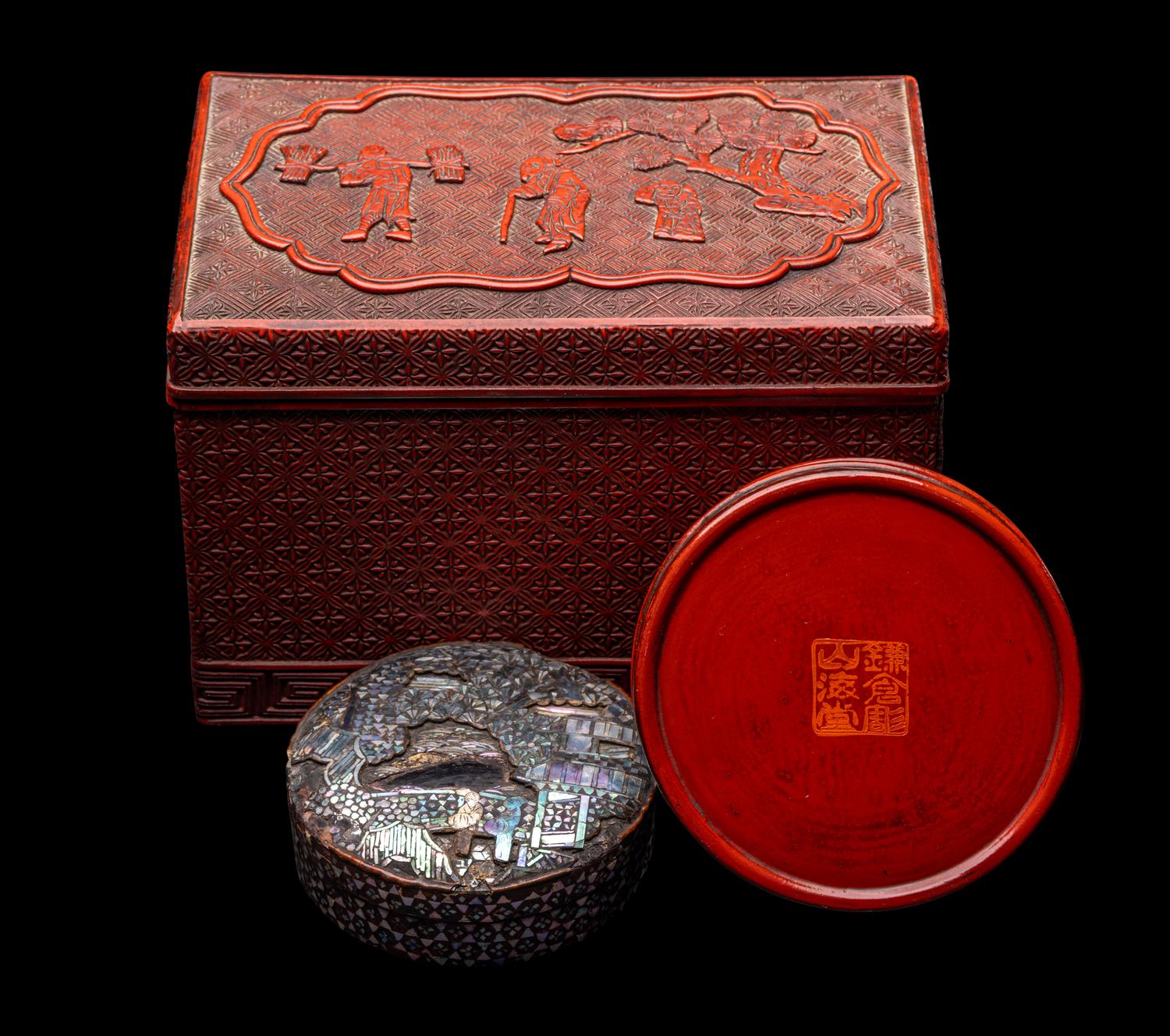 Three Japanese Lacquer Covered Boxes