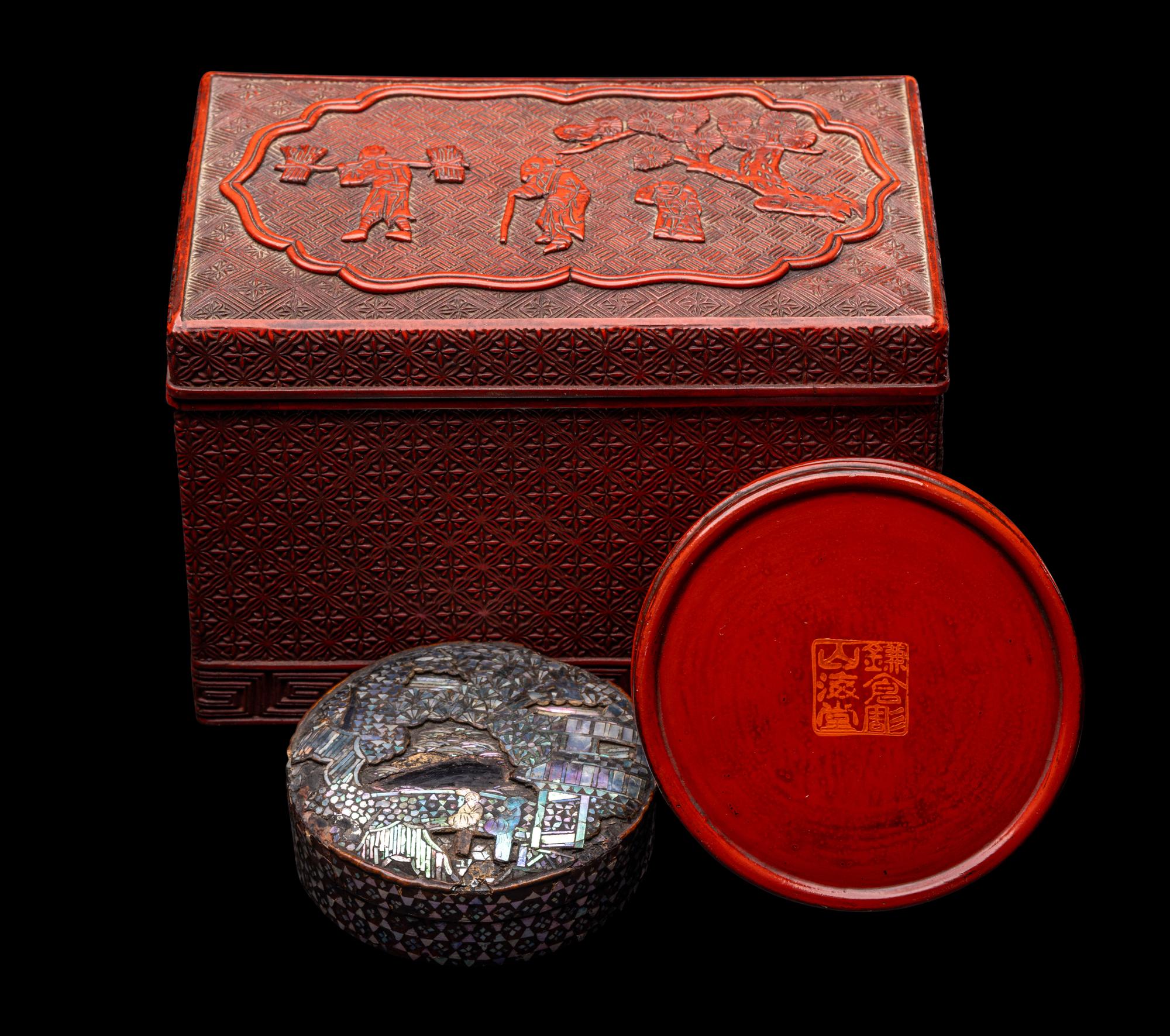 Three Japanese Lacquer Covered Boxes