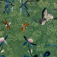 A Chinese Apple Green Ground Embroidered 'Peonies and Insects' Silk Lady's Robe, Changyi, 19th Century 清晚期 蘋果綠地綉牡丹草蟲氅衣