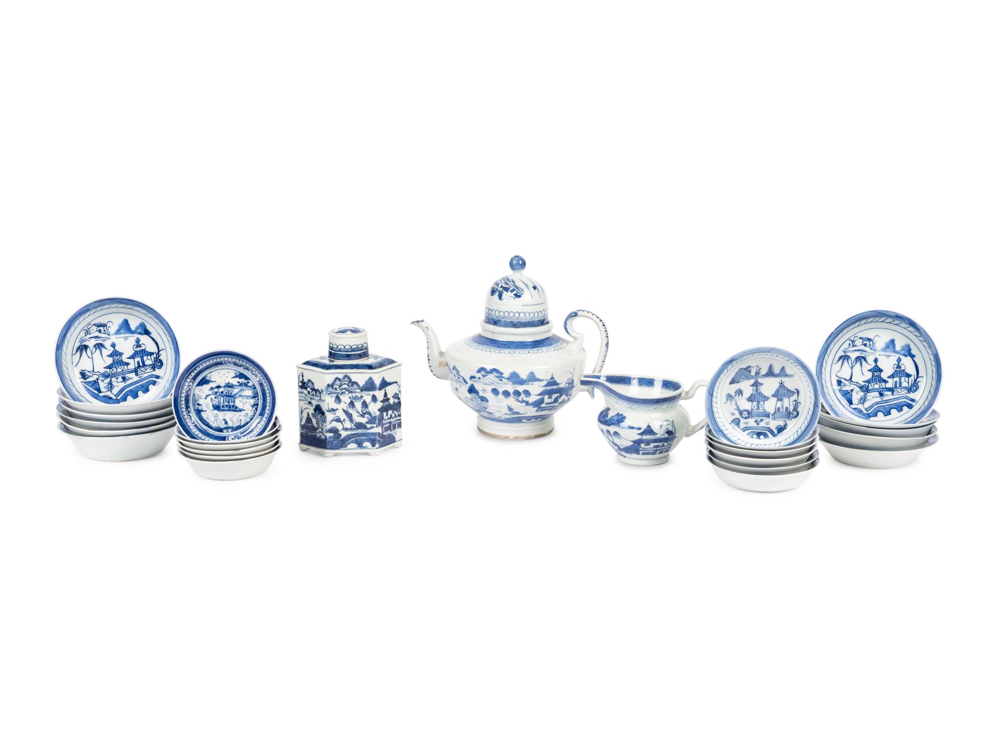 A Canton Blue and White Porcelain Tea Service