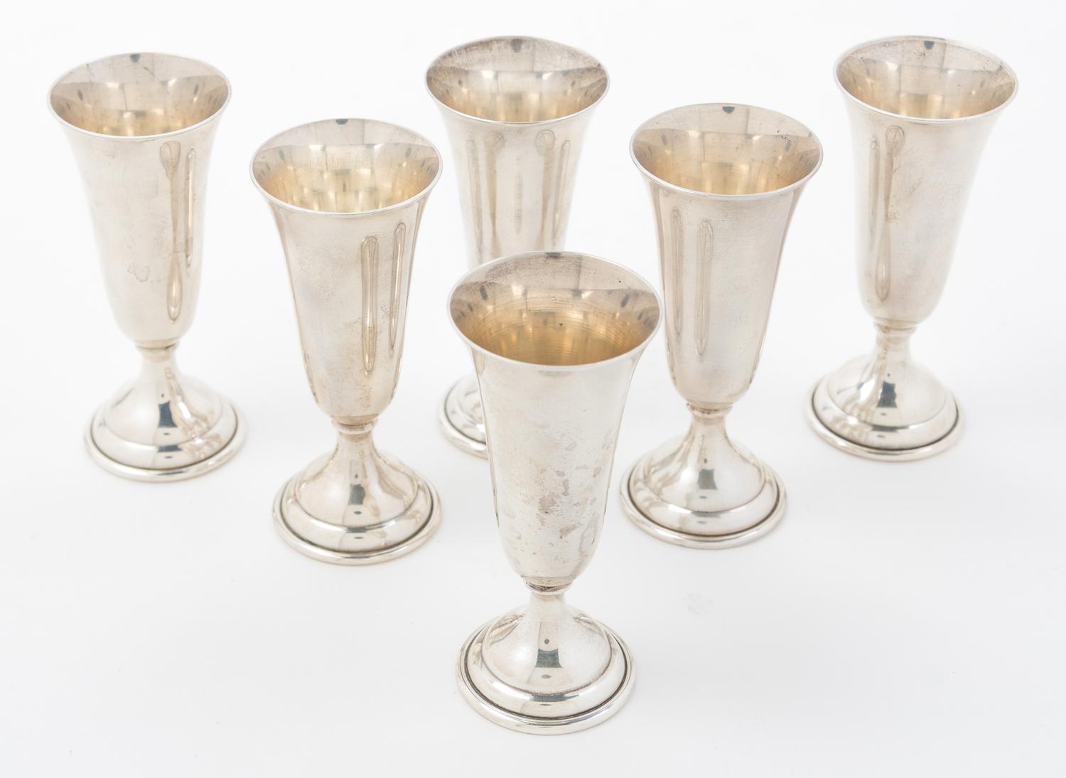 A Set of Six American Silver Cordials, Randahl, Chicago, IL, of tulip form