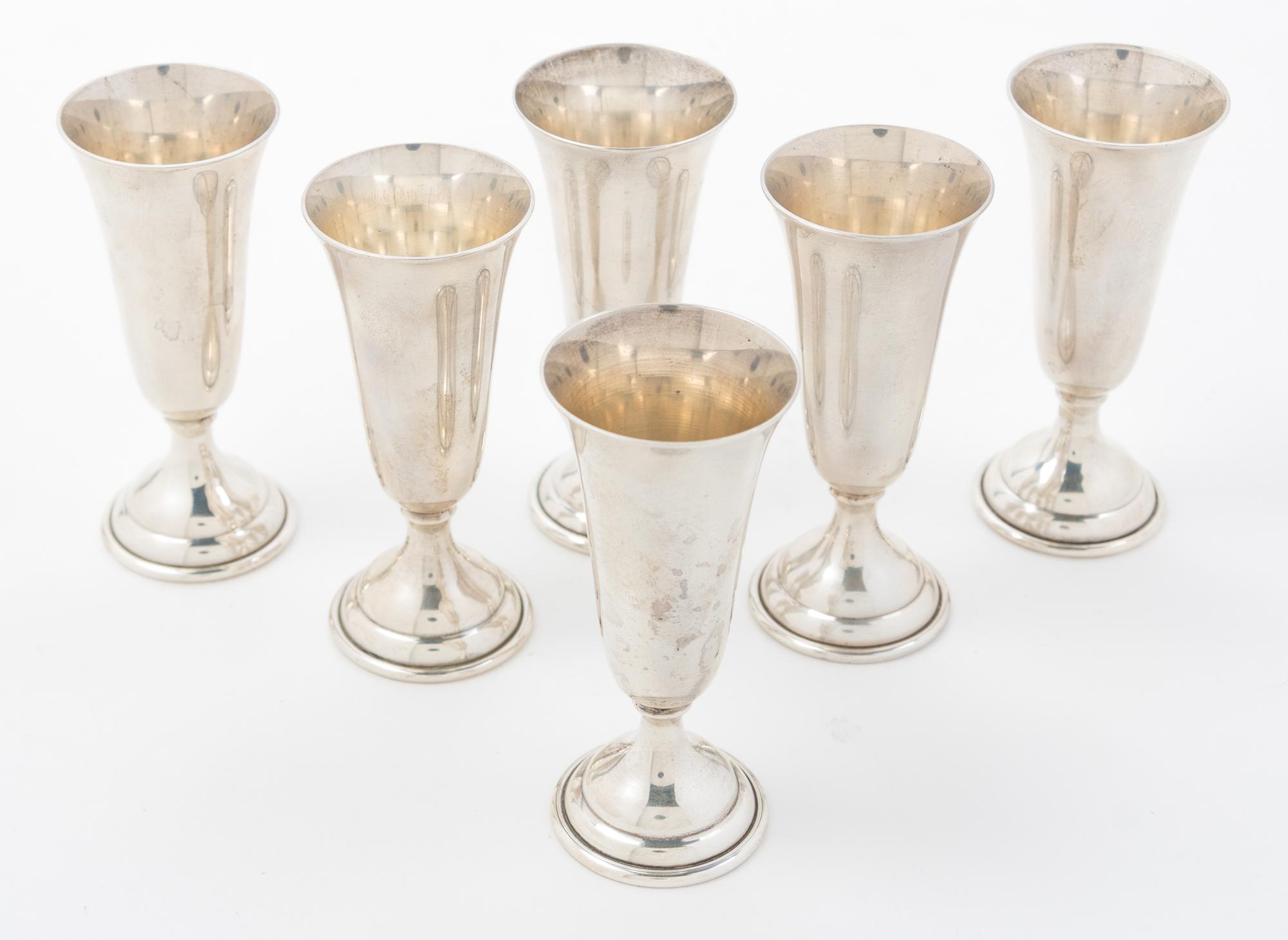 A Set of Six American Silver Cordials, Randahl, Chicago, IL, of tulip form