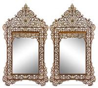 A Pair of Syrian Mother-of-Pearl Inlaid Mirrors Height 69 1/8 x width 39 inches. — 20TH CENTURY
