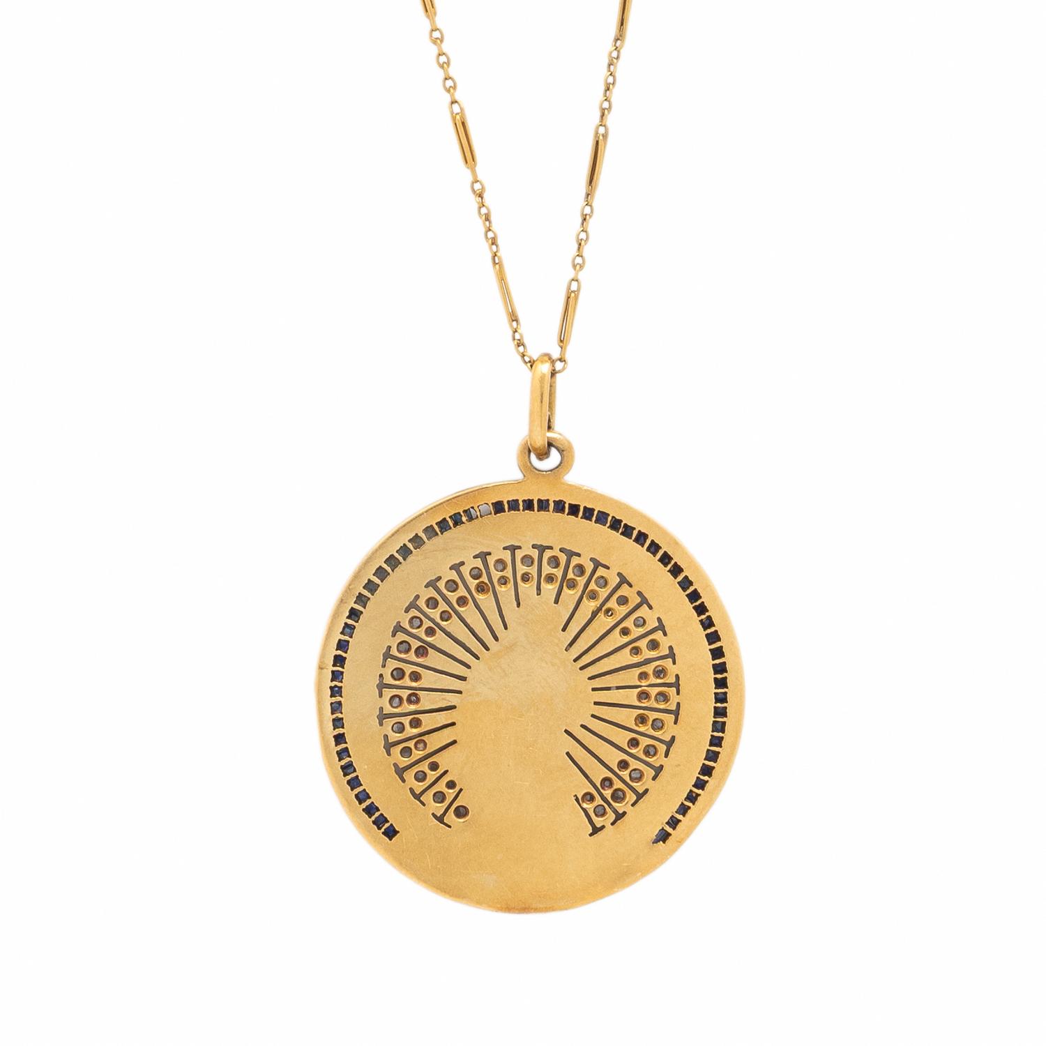 Yellow Gold, Diamond, and Sapphire Pendant Necklace