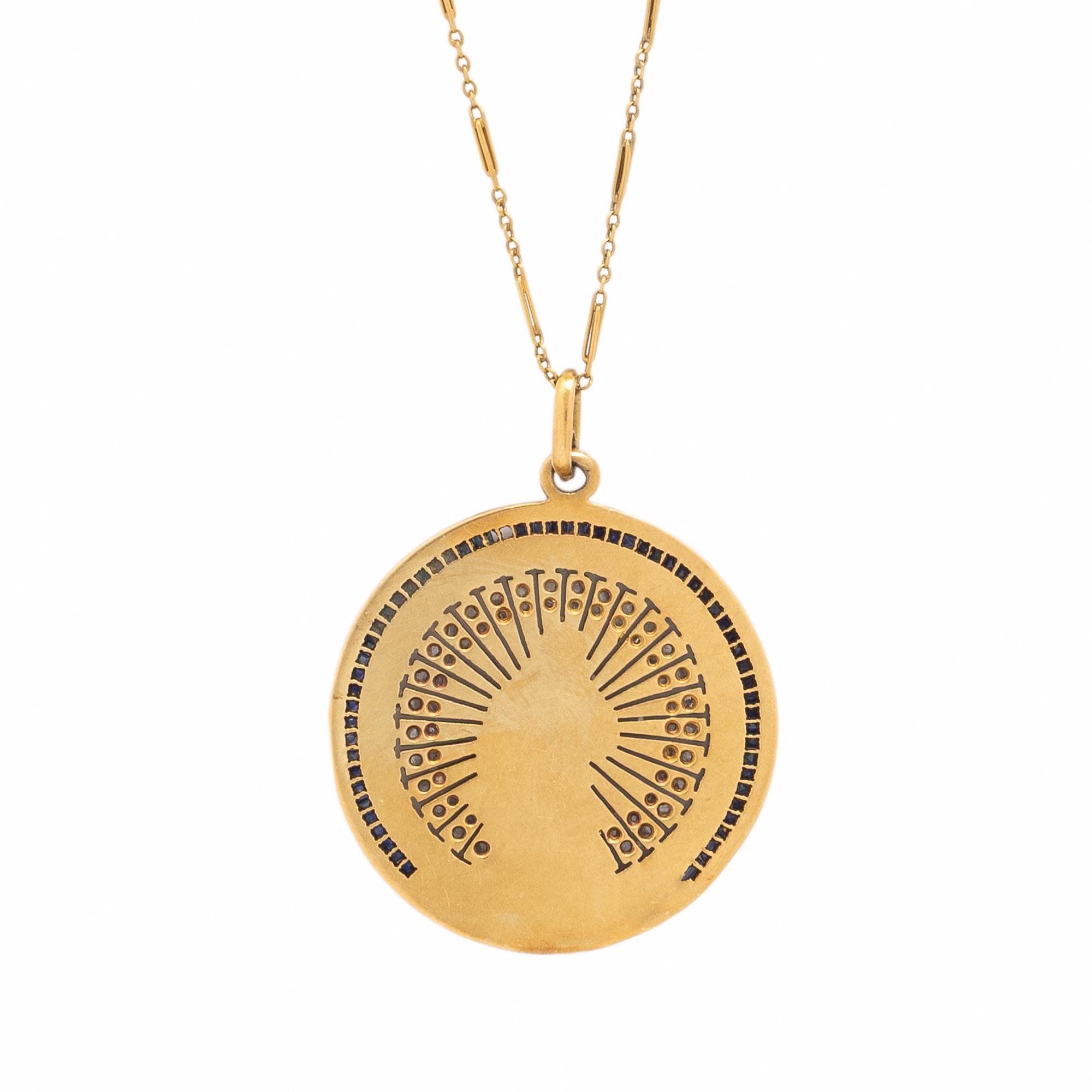 Yellow Gold, Diamond, and Sapphire Pendant Necklace