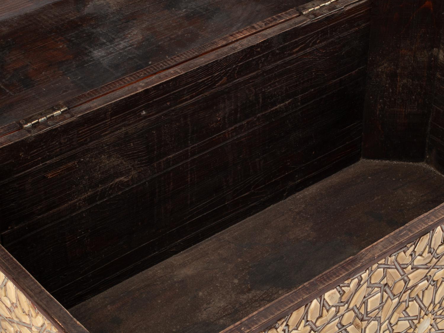 A Levantine Bone and Silvered Wood-Inlaid Lift-Top Chest