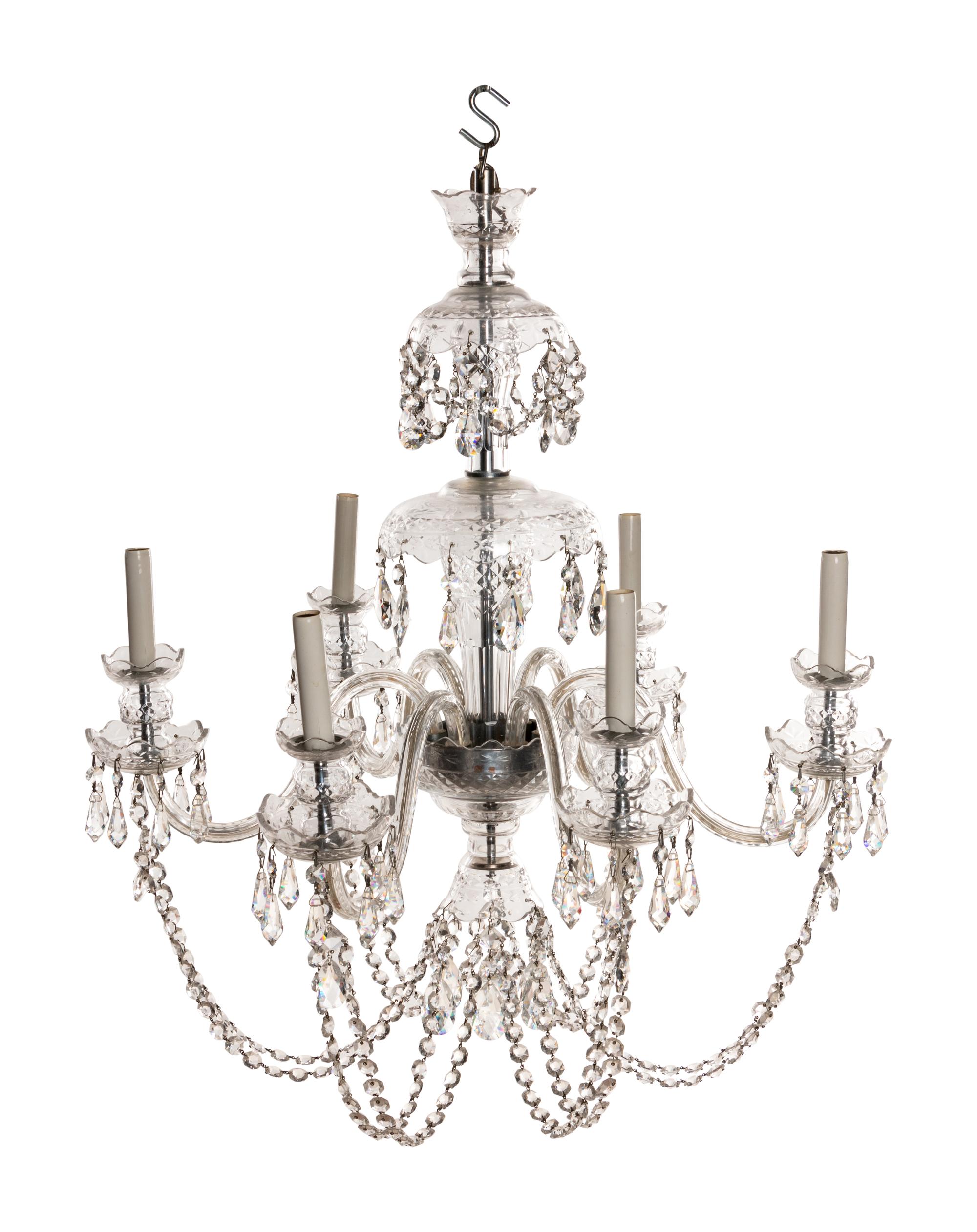 A Cut Glass Six-Light Chandelier