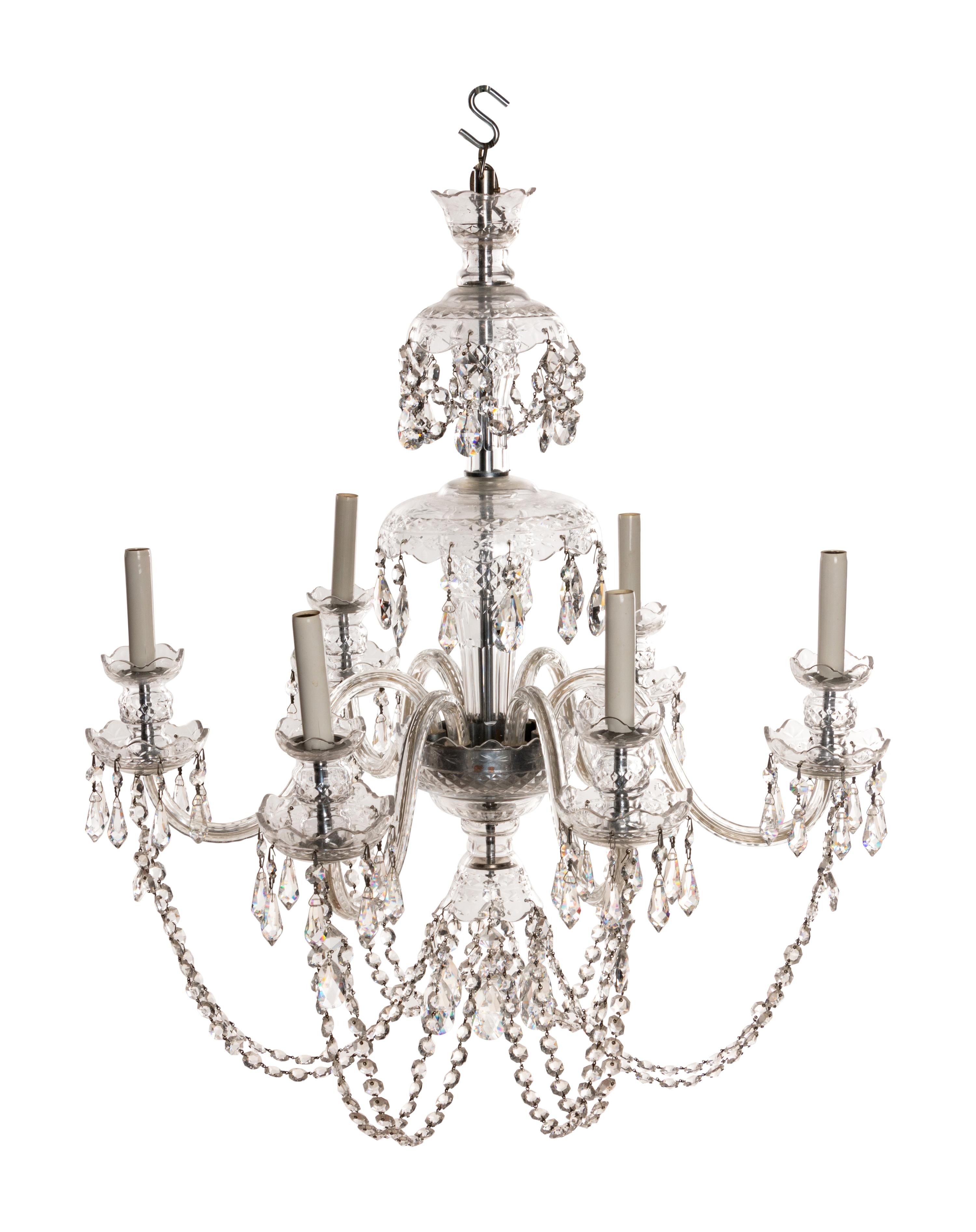 A Cut Glass Six-Light Chandelier