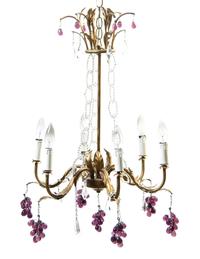 A Murano Glass and Bronzed Metal Six-Light Chandelier, Height 27 inches x diameter 19 inches.