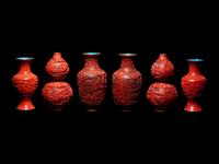 Three Pairs of Cinnabar Lacquer Vases