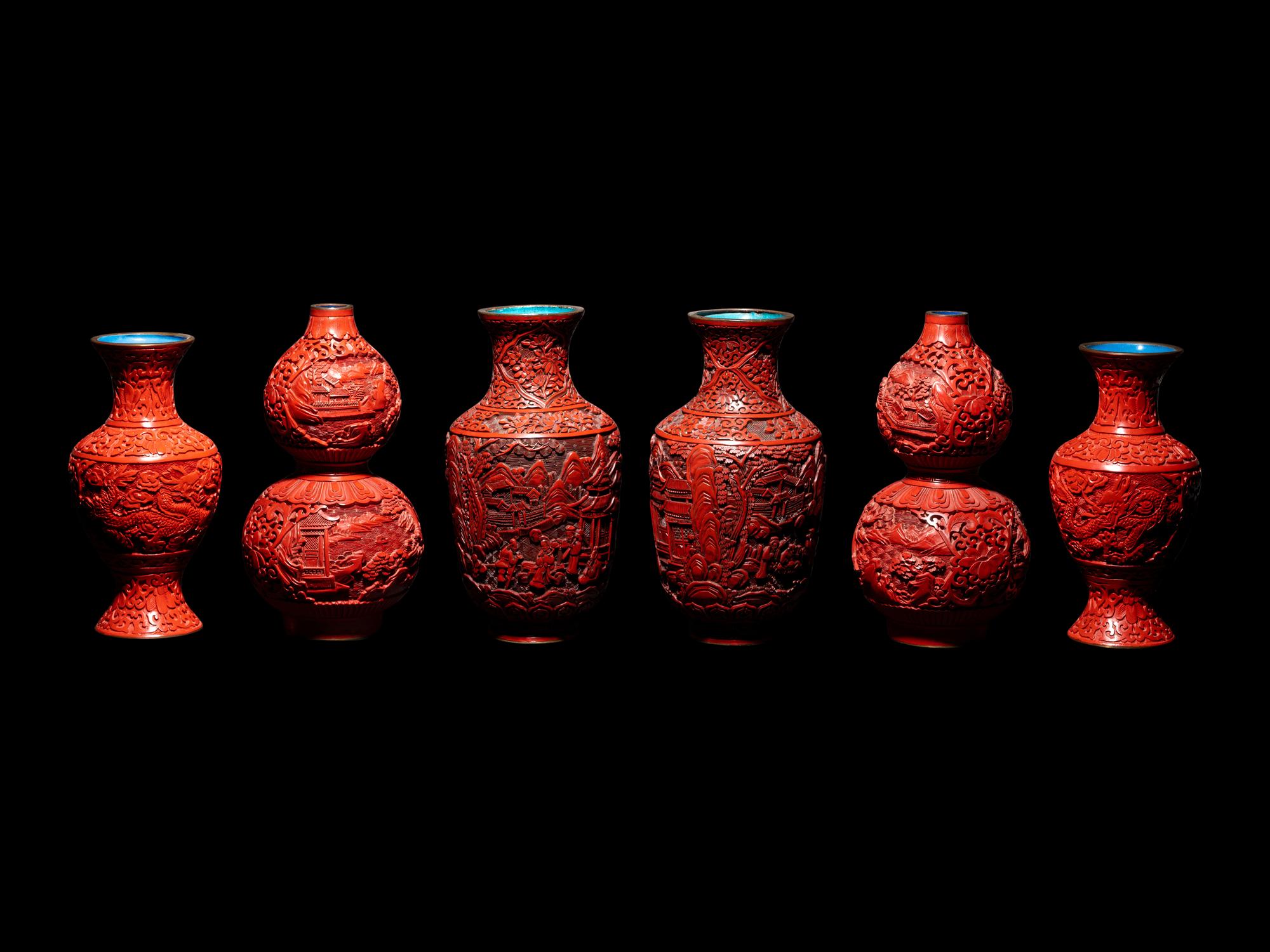 Three Pairs of Cinnabar Lacquer Vases