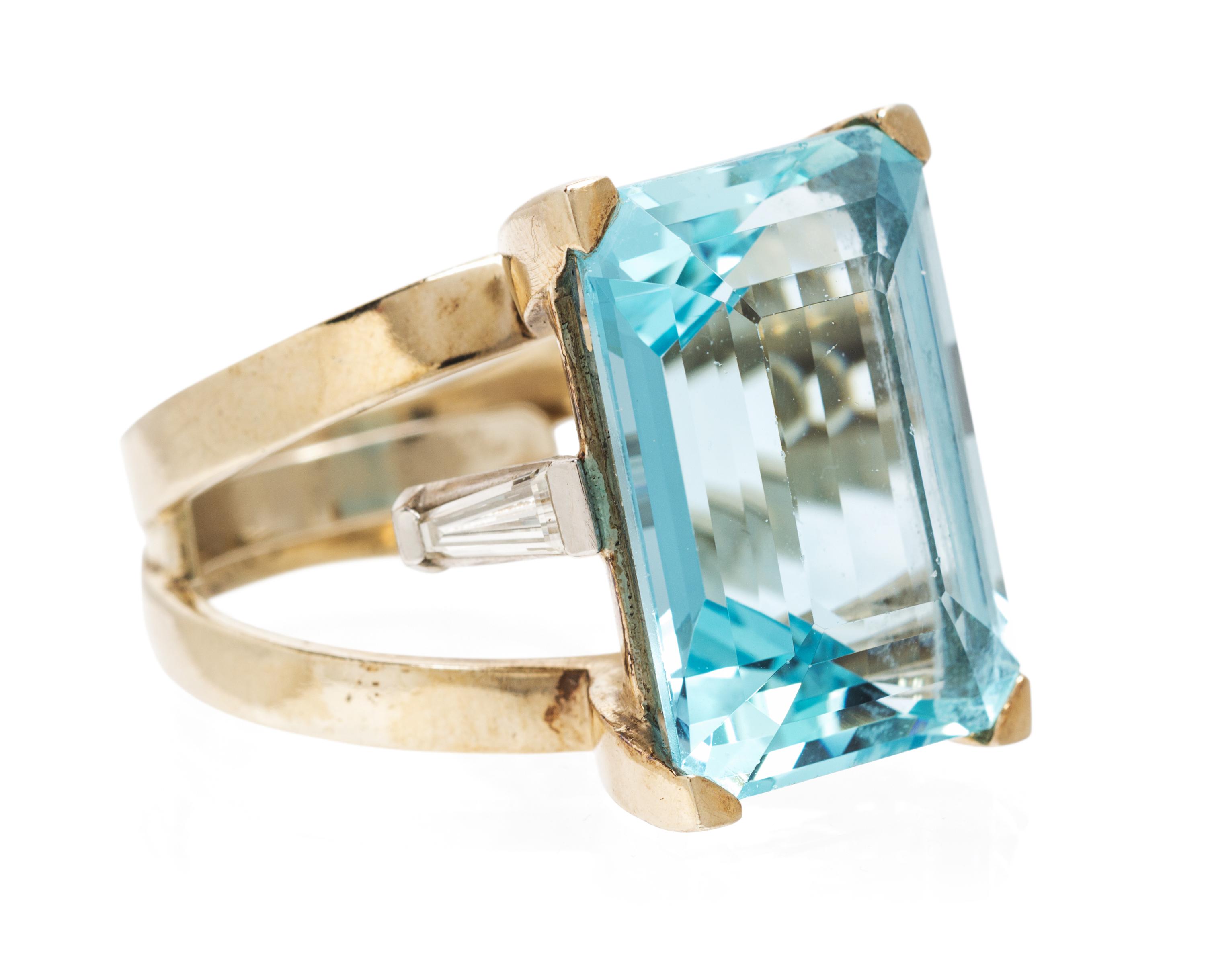 A Yellow Gold, Platinum, Aquamarine and Diamond Ring, 11.00 dwts.