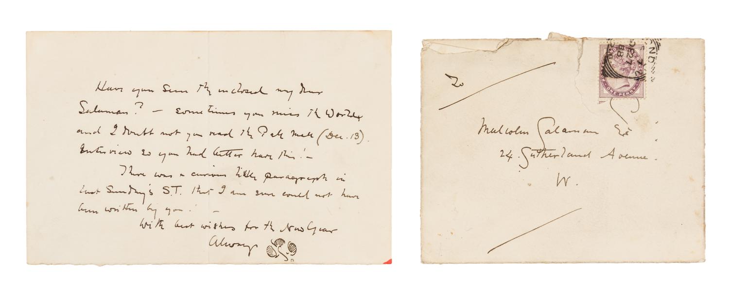 WHISTLER, James Abbott McNeill. Autographed letter signed (signed with his "butterfly" emblem), to Malcolm Salaman, n.p., n.d.