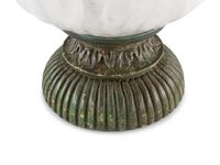 A Large Fluted Rock Crystal Bowl on a Painted Wood Stand