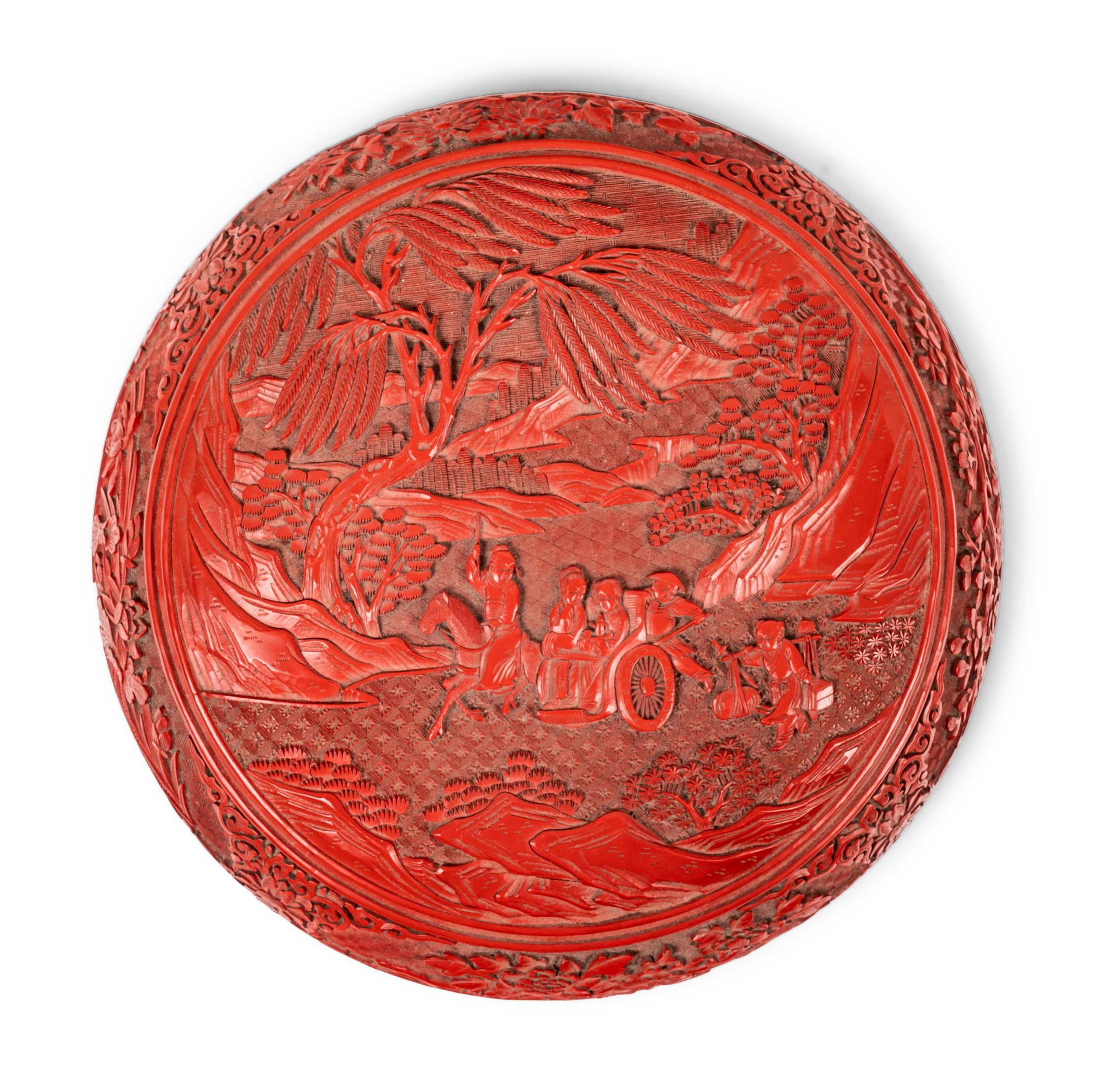 A Chinese Carved Red Lacquer Circular Covered Box