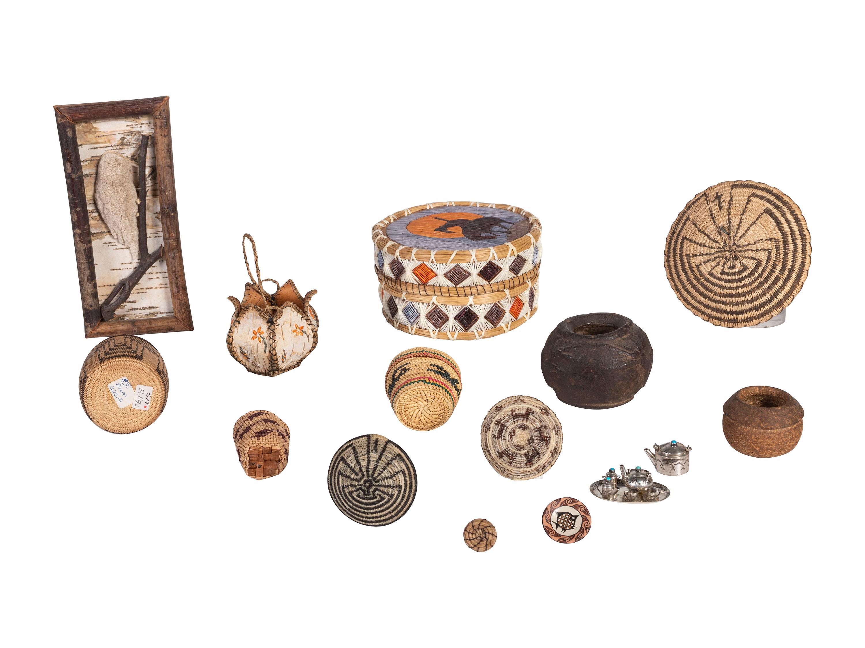 Assorted Group of Baskets and Navajo Silver