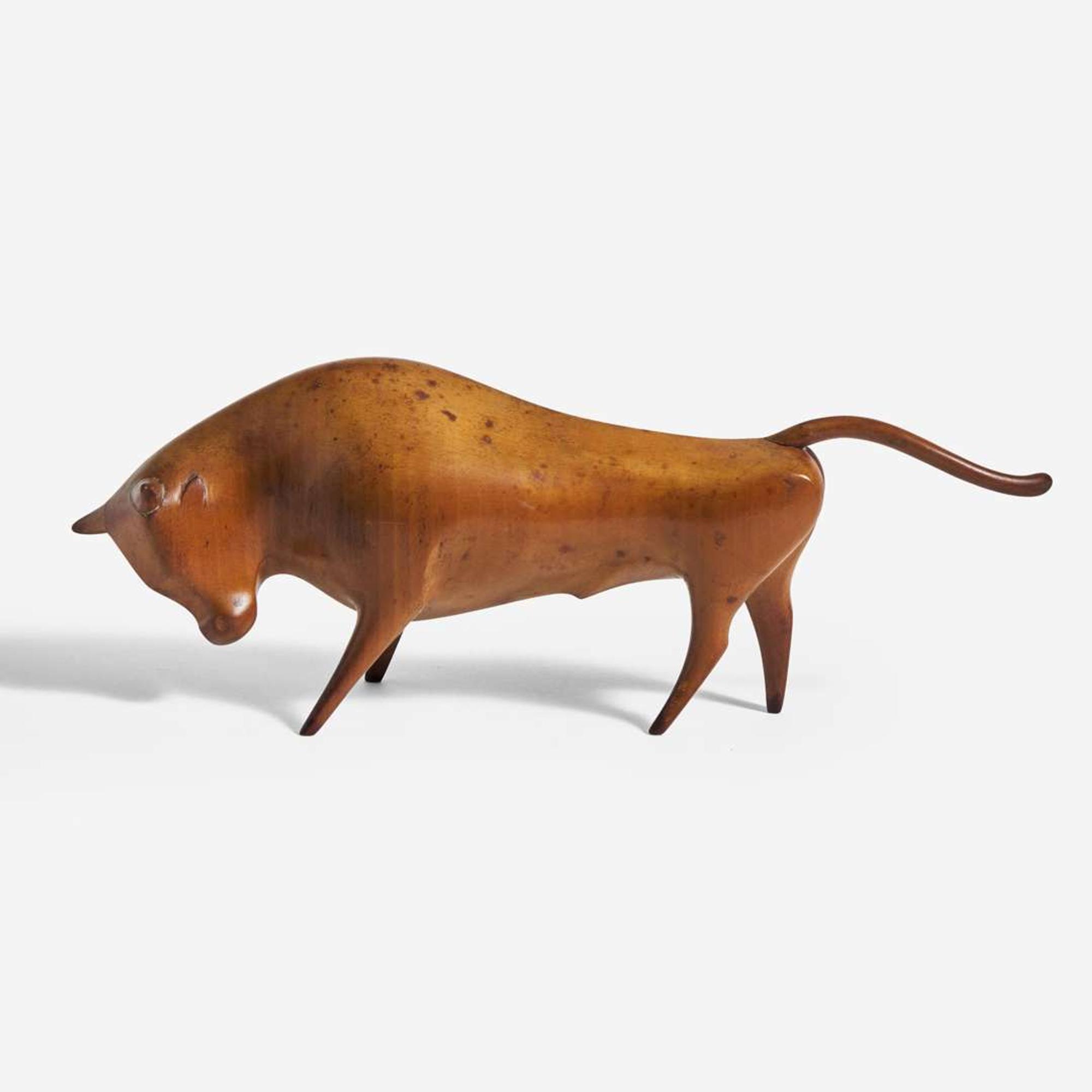 Franz Hagenauer (Austrian, 1906-1986) Carved Fruitwood Bull, Werkstätte Hagenauer, Austria, circa 1920s