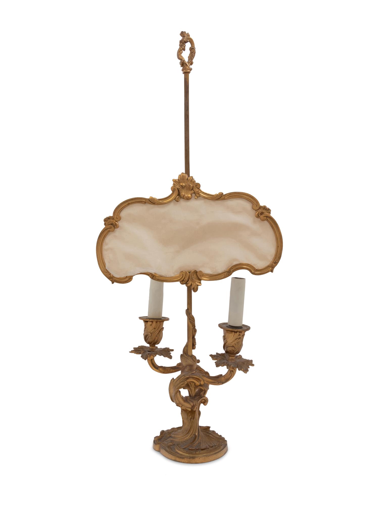 A Louis XV Style Gilt Bronze Two-Light Candelabrum Mounted as a Lamp