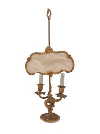 A Louis XV Style Gilt Bronze Two-Light Candelabrum Mounted as a Lamp