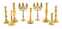 Nine Brass Candelsticks and Candelabras — 18TH/19TH CENTURY