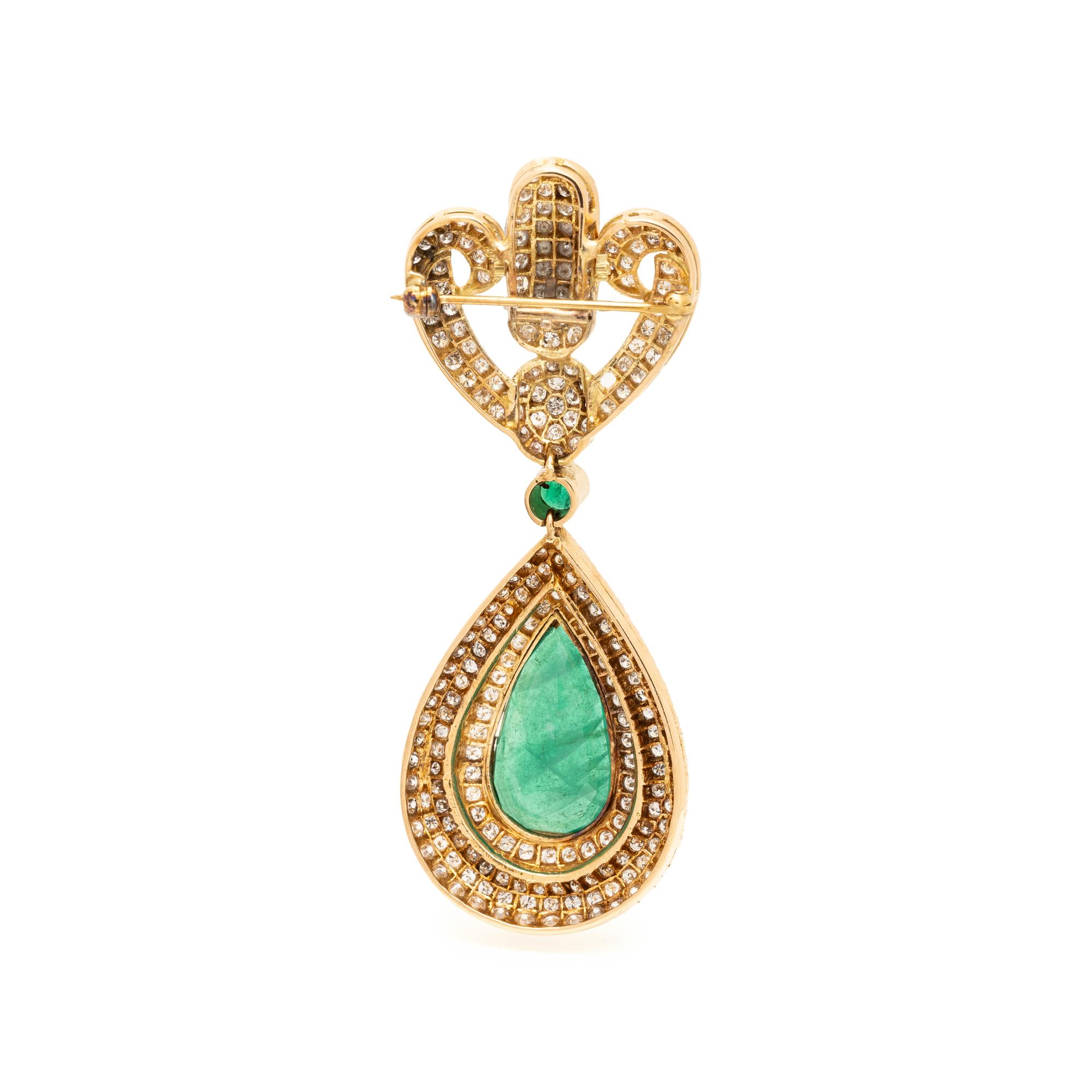 DIAMOND AND SYNTHETIC EMERALD BROOCH